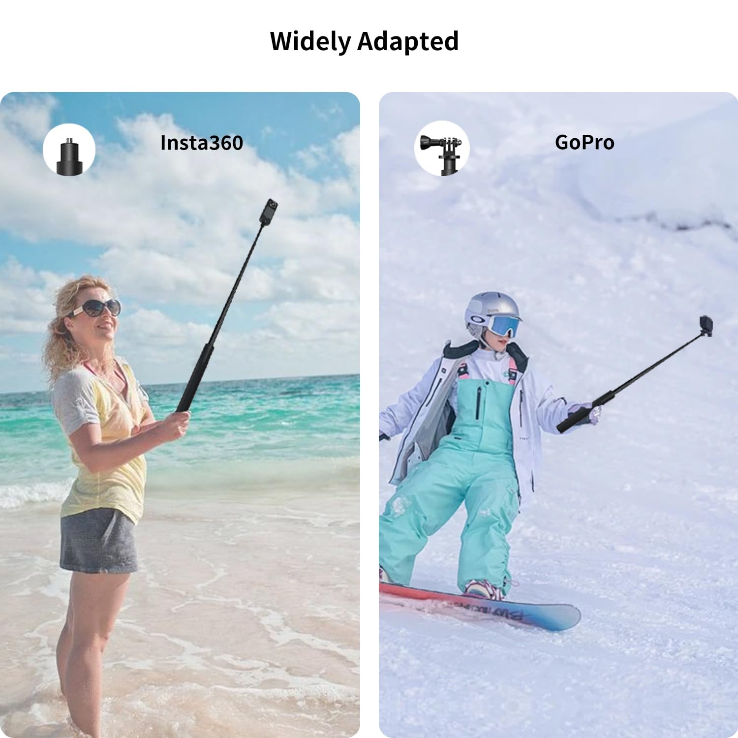 Konpcoiu 48" Invisible Extendable Camera Selfie Stick For Insta360, One X2 X2 X3 Rs Go3 Gopro Max Hero 12 11 10 9 8 7 6 5 And Other Action Cameras With 1/4" Screw Mini Portable Camera Tripod