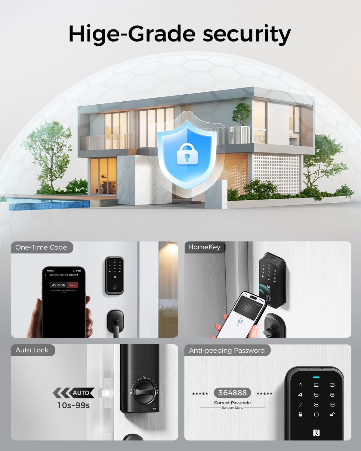 Lndu Smart Lock Hk01, Keyless Entry Door Lock With Apple Home Key, Fingerprint Deadbolt, Supports Apple Homekit, Safety Lock For Front Door, Easy Installation, Auto-Locking