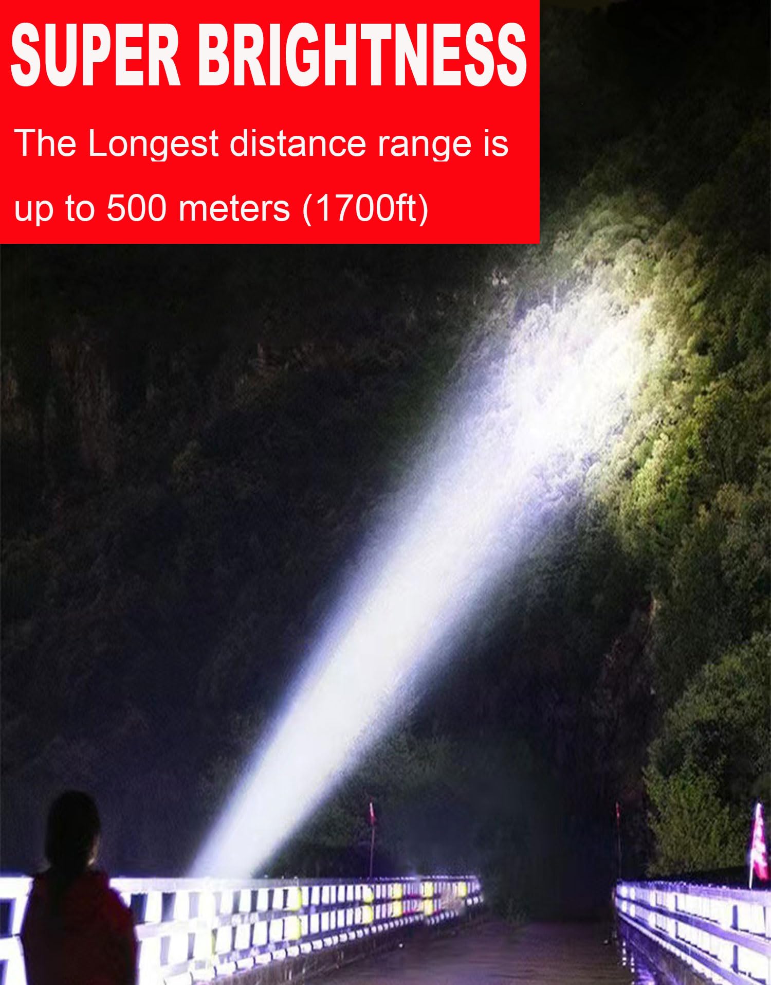 Haashada Solar Rechargeable Led Spotlight Flashlight, Super Bright 6000Lm Handheld Led Searchlight, Multi-Functional Portable Lamp Camping Lantern Flashlight, 6 Light Modes, Power Bank, Ipx4 Waterproof