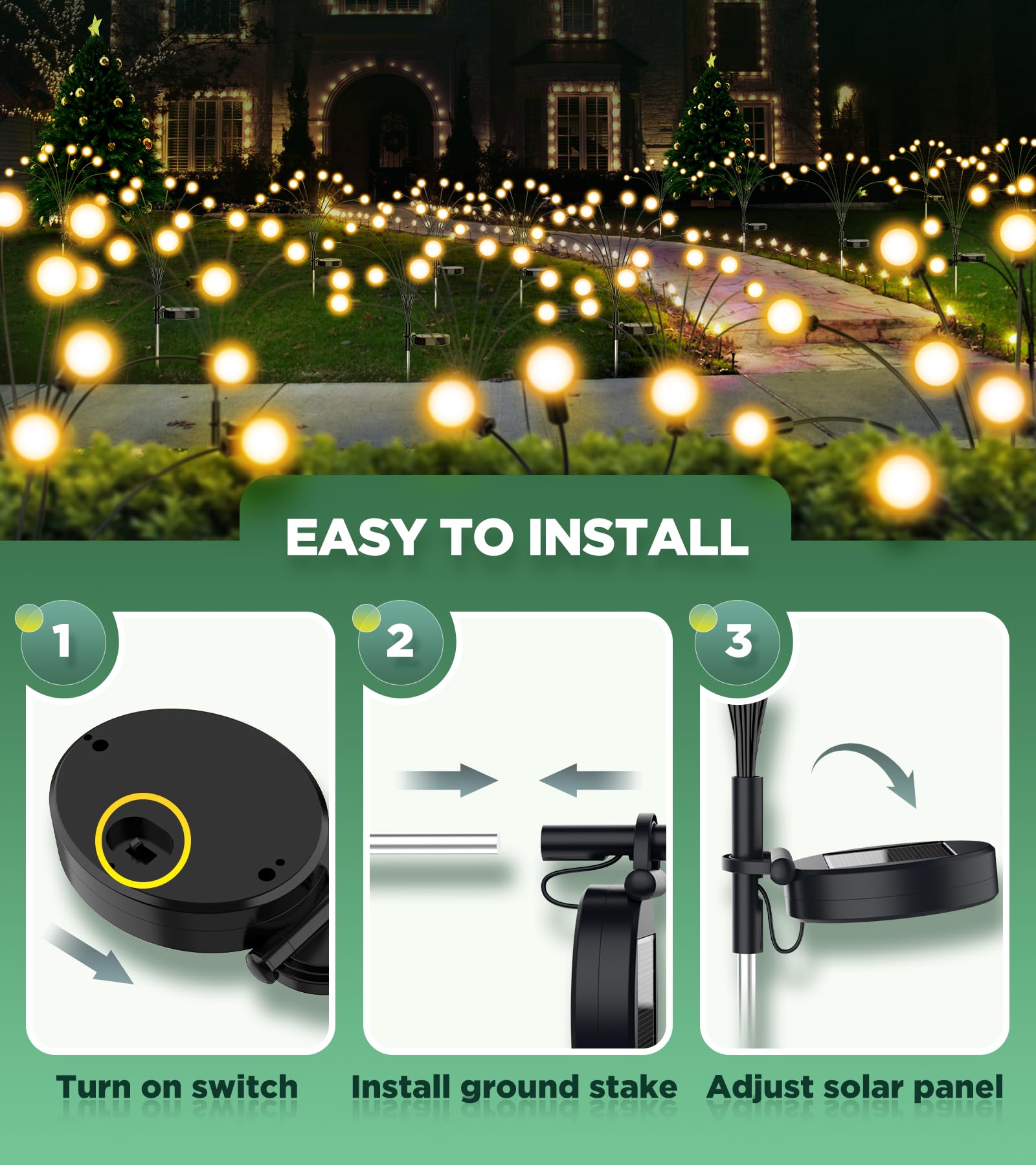 Ulaiyo Vibrant Solar Garden Lights, Ultra Bright Solar Powered Firefly Lights Outdoor Waterproof, High Flexibility Starburst Swaying Light, 8 Led Landscape Lighting Decorative For Pathway Patio Yard