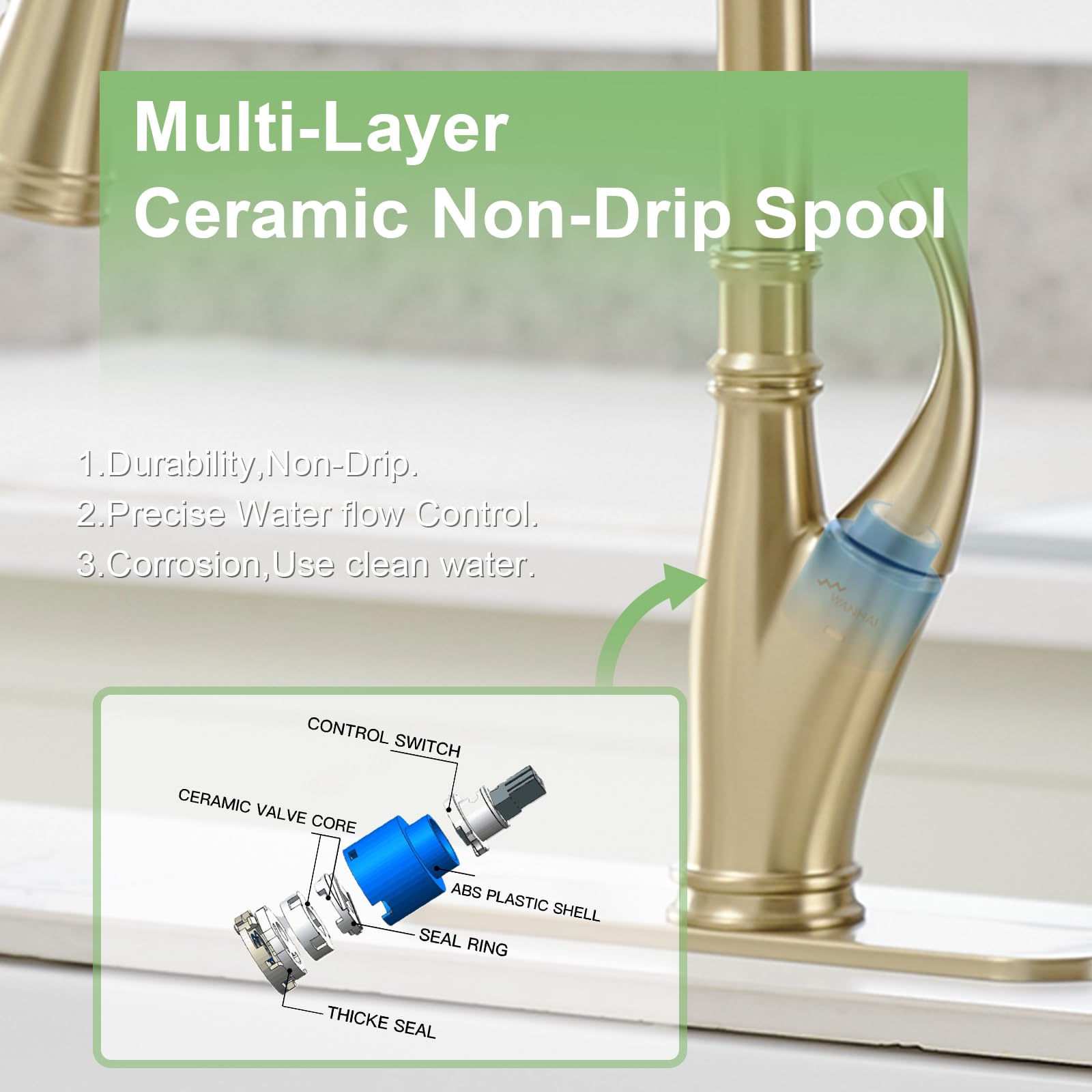 Bathlavish Brushed Gold Kitchen Faucet With Pull Out Sprayer Single Handle Single Hole Commercial Kitchen Faucet,High Arc Modern Brass Faucet, 360°Swivel Faucet For Kitchen Sink Bar Farmhouse Laundry