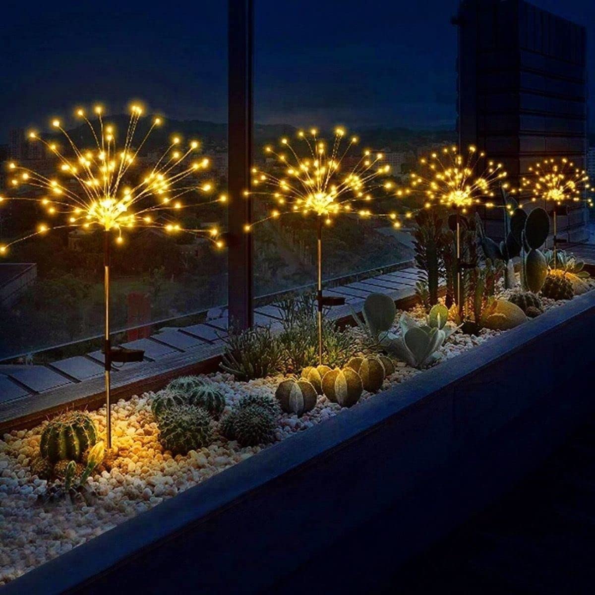 Ninite Lights 2 Pack Solar Garden Lights, 120 Led Solar Firework Lights Outdoor, Decorative Stake String Lights For Walkway Backyard Pathway Patio Christmas Wedding Party (4, Warm White)