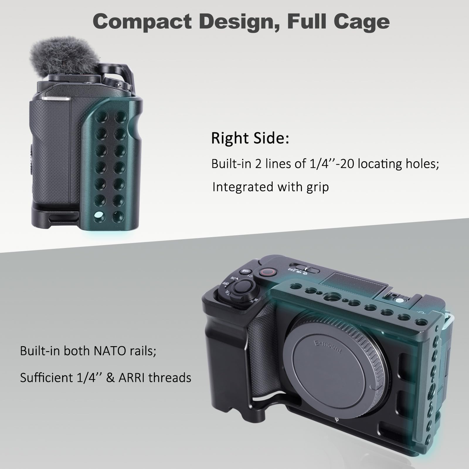 Niceyrig Zv-E1 Cage Kit Full Metal With Grip, Additional Cold Shoe Base For Sony Alpha Zv-E1 Mirrorless Vlog Camera - 560