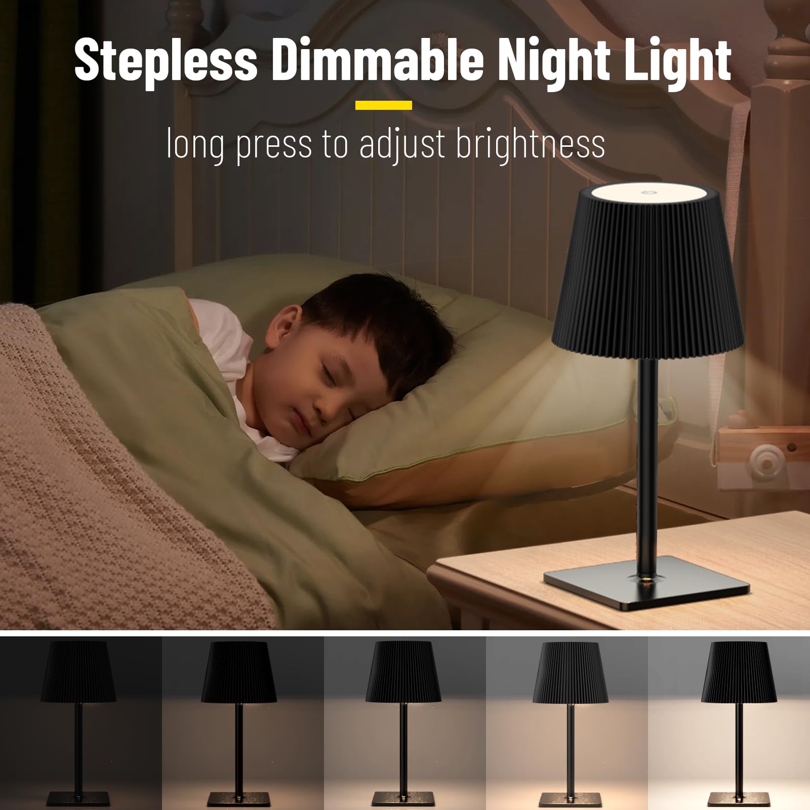 Kadrama Cordless Portable Led Table Lamp With Stepless Dimming, Ipx4 Waterproof, 5000Mah Rechargeable Battery, Type-C Charging, 3W 4014 Led Light For Home/Outdoor