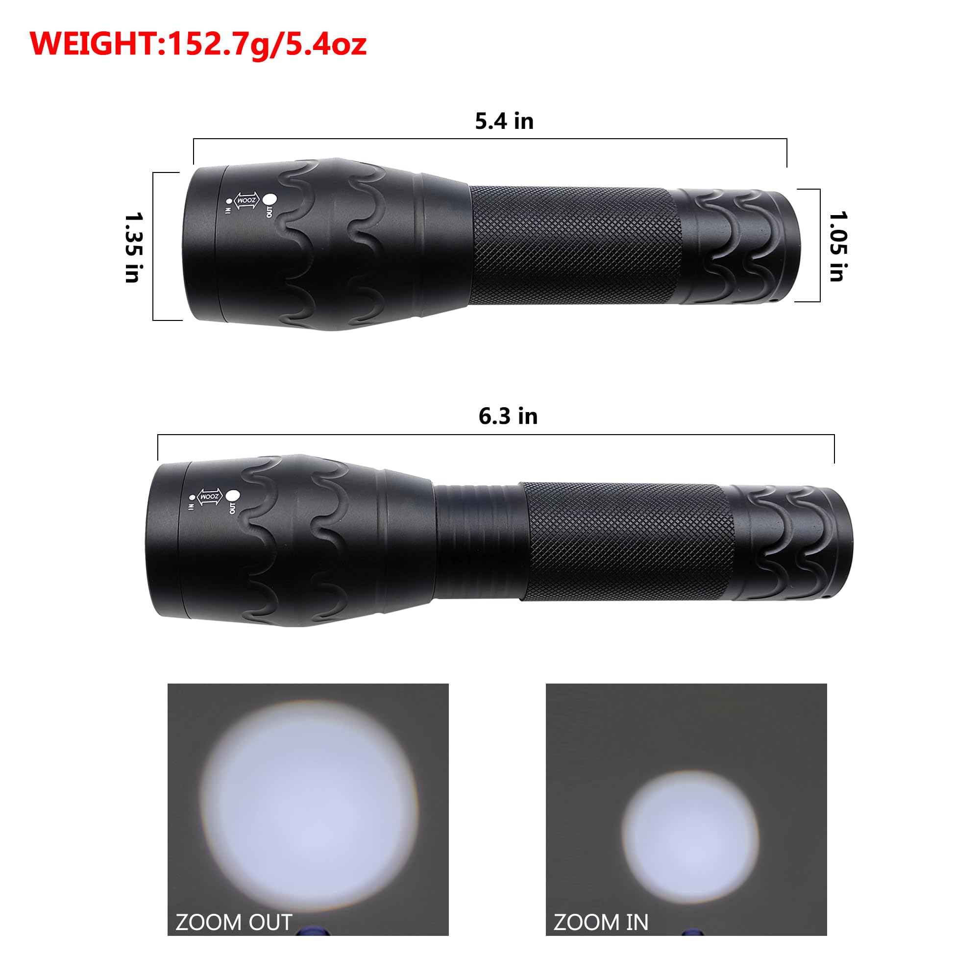 Decaker Tactical Flashlight 3000 Lumens - Zoomable, Waterproof, Single Mode Led Flashlights For Camping, Hiking, Emergency,2-Pack
