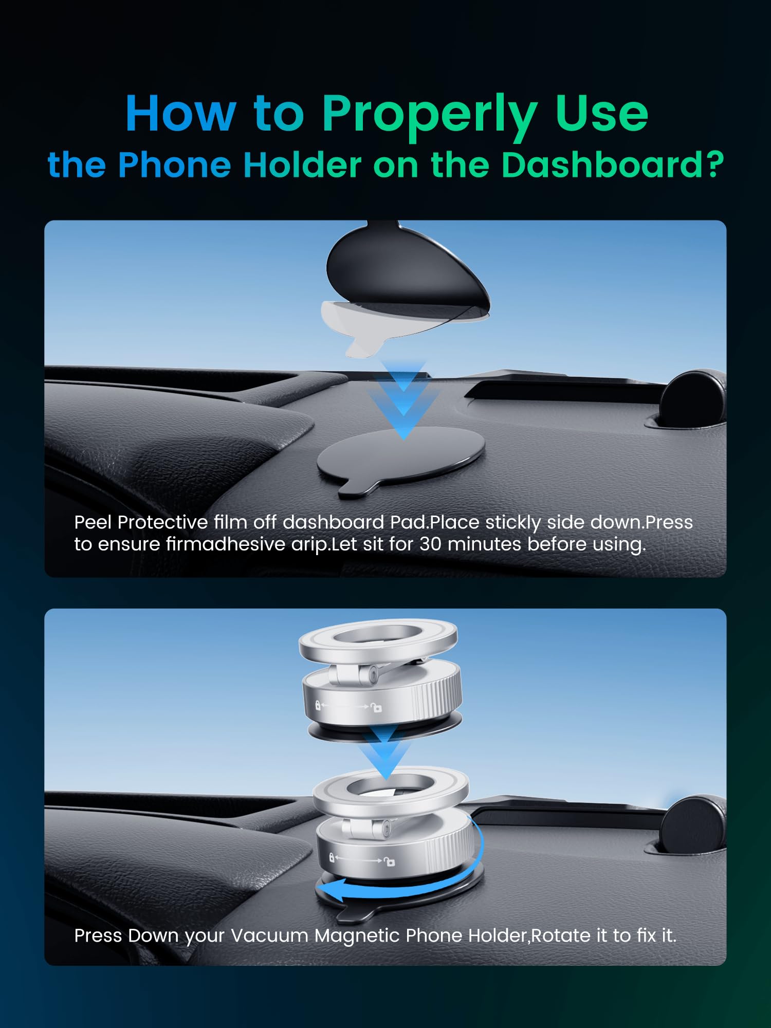 Hohosb Vacuum Magnetic Phone Holder For Magsafe,Foldable Metal Suction Cup Phone Mount,360° Rotatable Phone Mount For All Smartphones & All Car Models-Silver