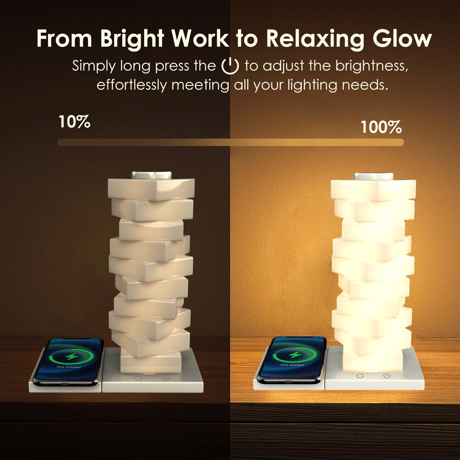 Midgod Touch Table Lamp With Wireless Charging, Diy Sleek Design & Dimmable Light With Rgb Color Change Mode,Usb Rechargeable Desk Lamp For Bedroom, Led Night Light With Warm White Lights