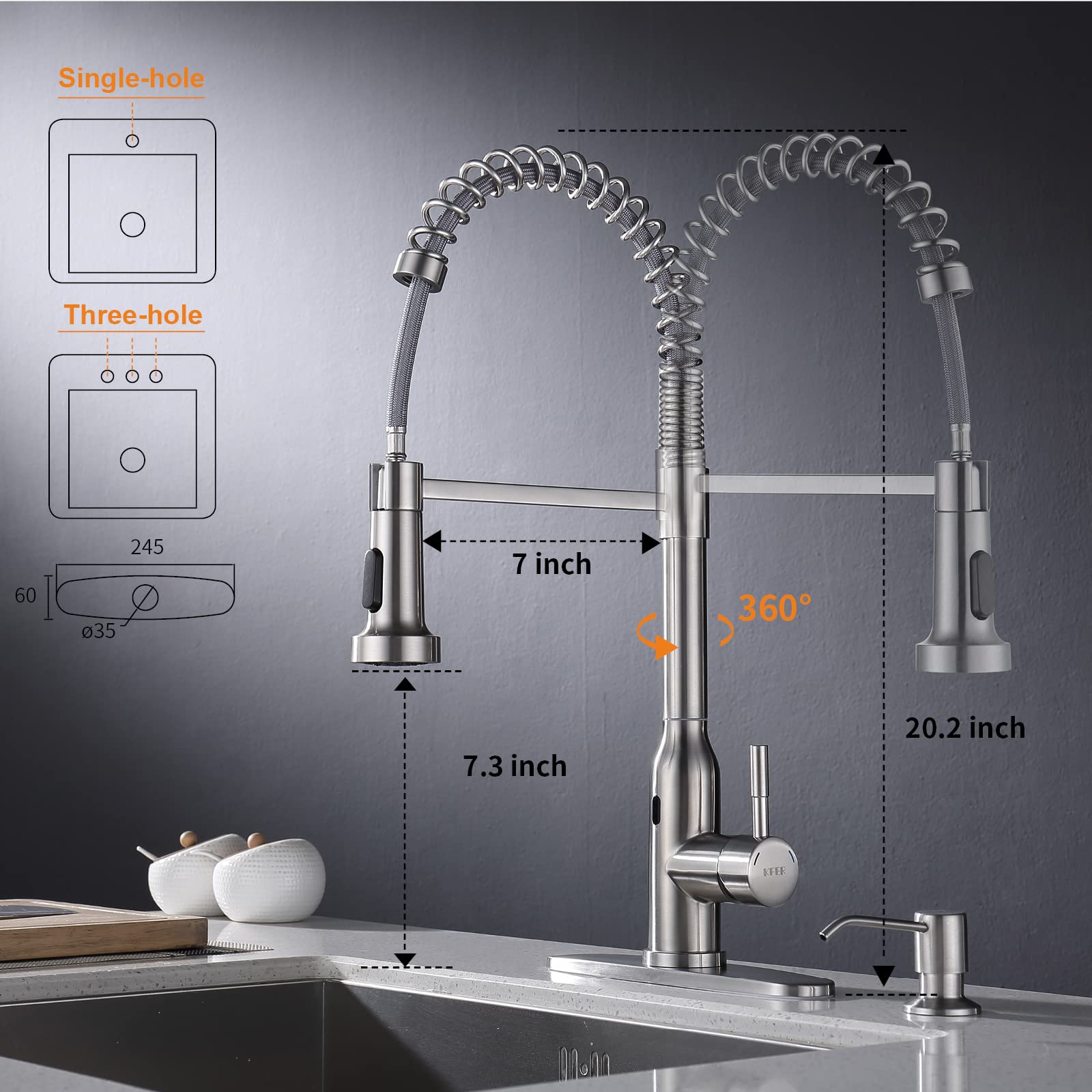 Keer Touchless Kitchen Faucet,Smart Motion Sensor Hands  Single Handle Spring Kitchen Sink Faucet With Pull Down Sprayer,Brushed Nickel