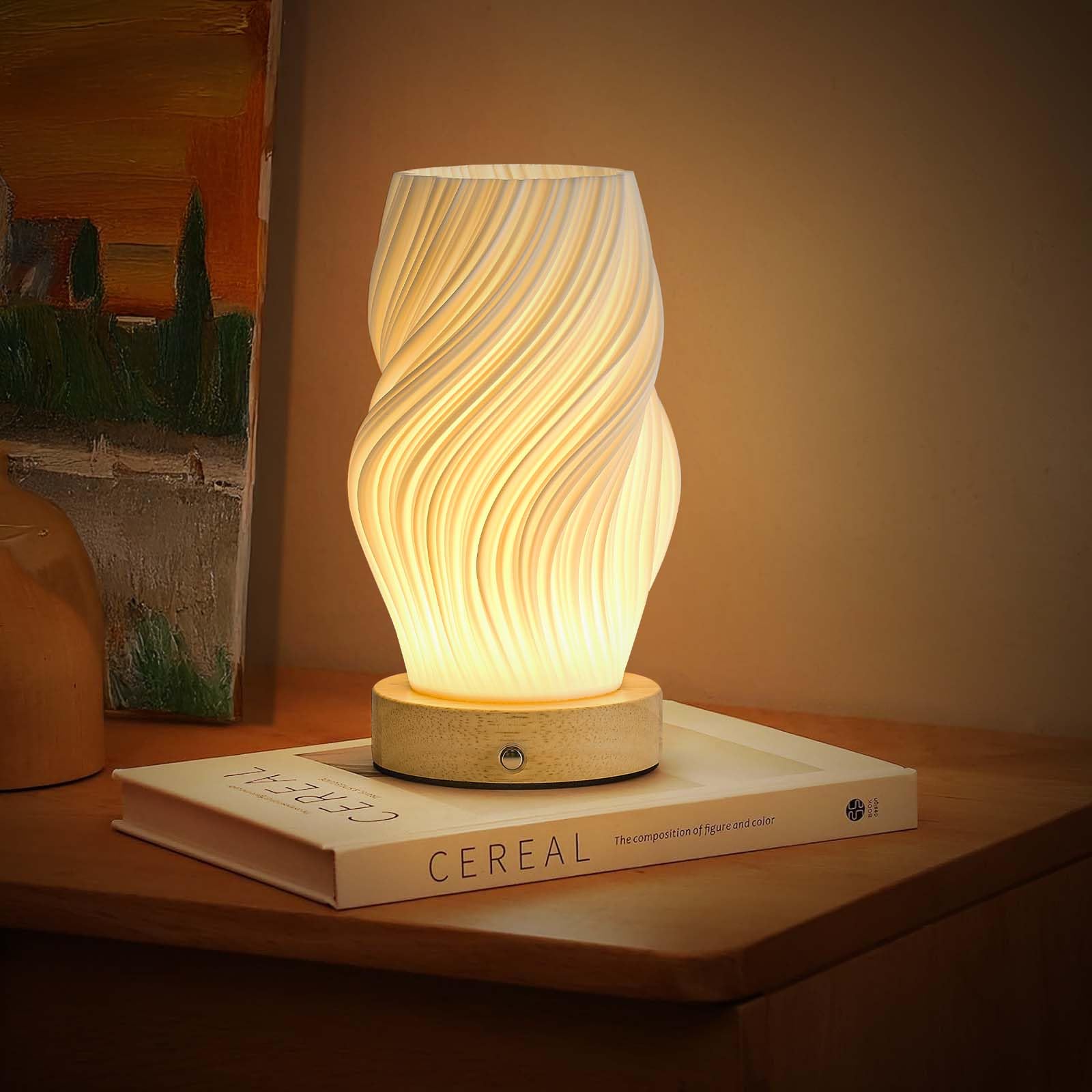 Sisihokai Portable Rechargeable Cordless Lamp, Touch 3 Color Stepless Dimmable Battery Operated Bedside Lamp For Bedroom, Cute Table Lamp For Living Room, Kids Room, Flame, Old Version