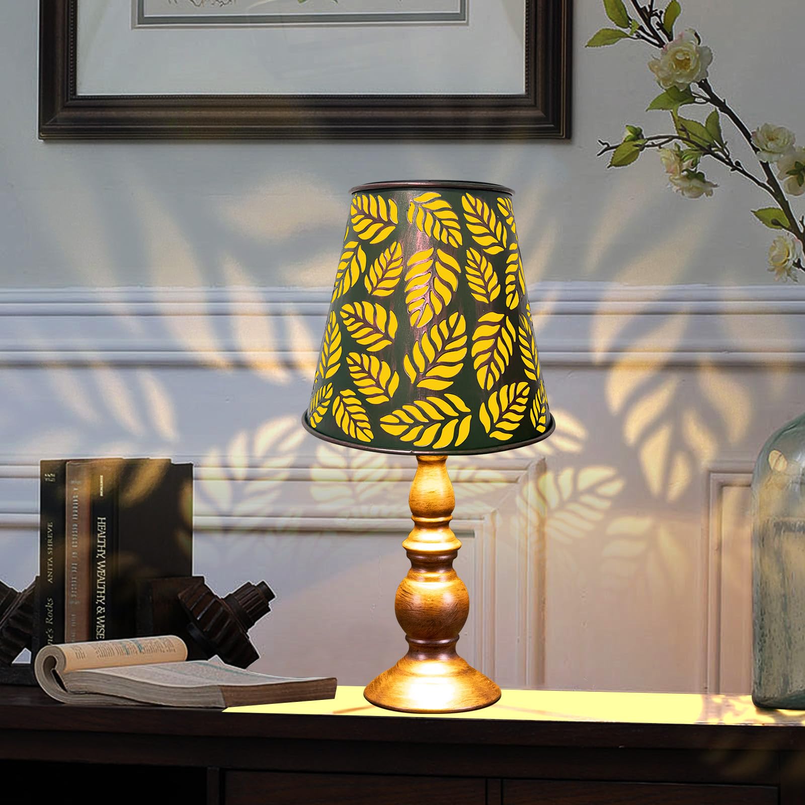 Shumi Solar Table Lamps Green Leaf Waterproof Lamps Auto Light Up Outdoor Vintage Lamps For Bedside Bedroom Living Room And Patio