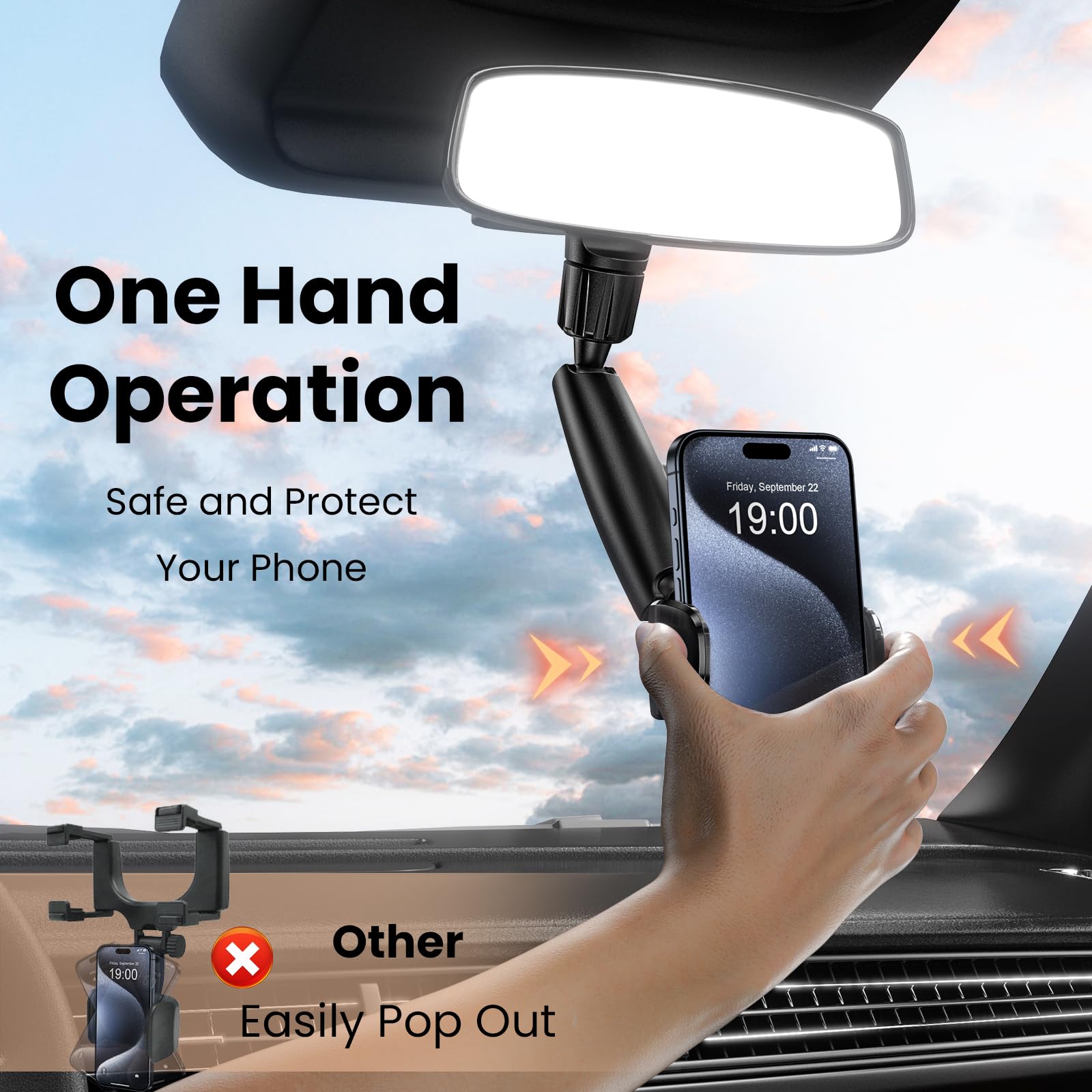 Jdhdl Rear View Mirror Phone Holder, 360° Rotating Car Phone Holder Mount Compatible With All 4-7 Inch Iphone And Android Cell Phones (Blue)