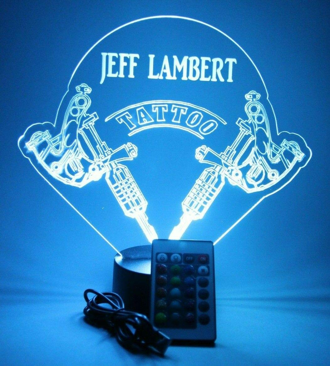 Mirror Mania Tattoo Artist Shop Body Art Ink Studio Night Light Up Led Engraved Custom Name Personalized Desk Table Lamp Room Decor, With Remote, 16 Color Options, It'S Wow, Great