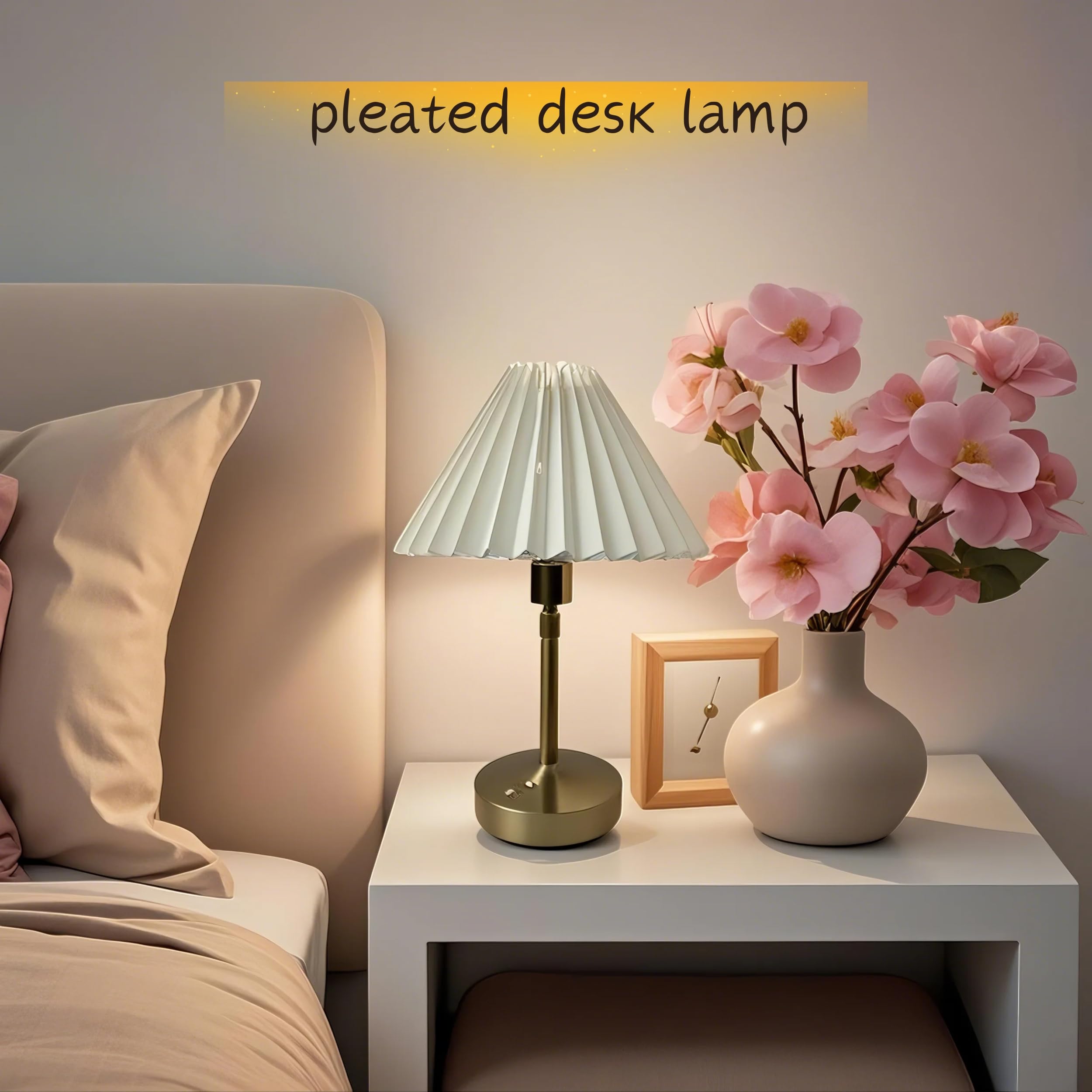 Wibota Small Pleated Table Lamp - Cordless, Touch Control, Ideal For Bedroom And Living Room Decoration