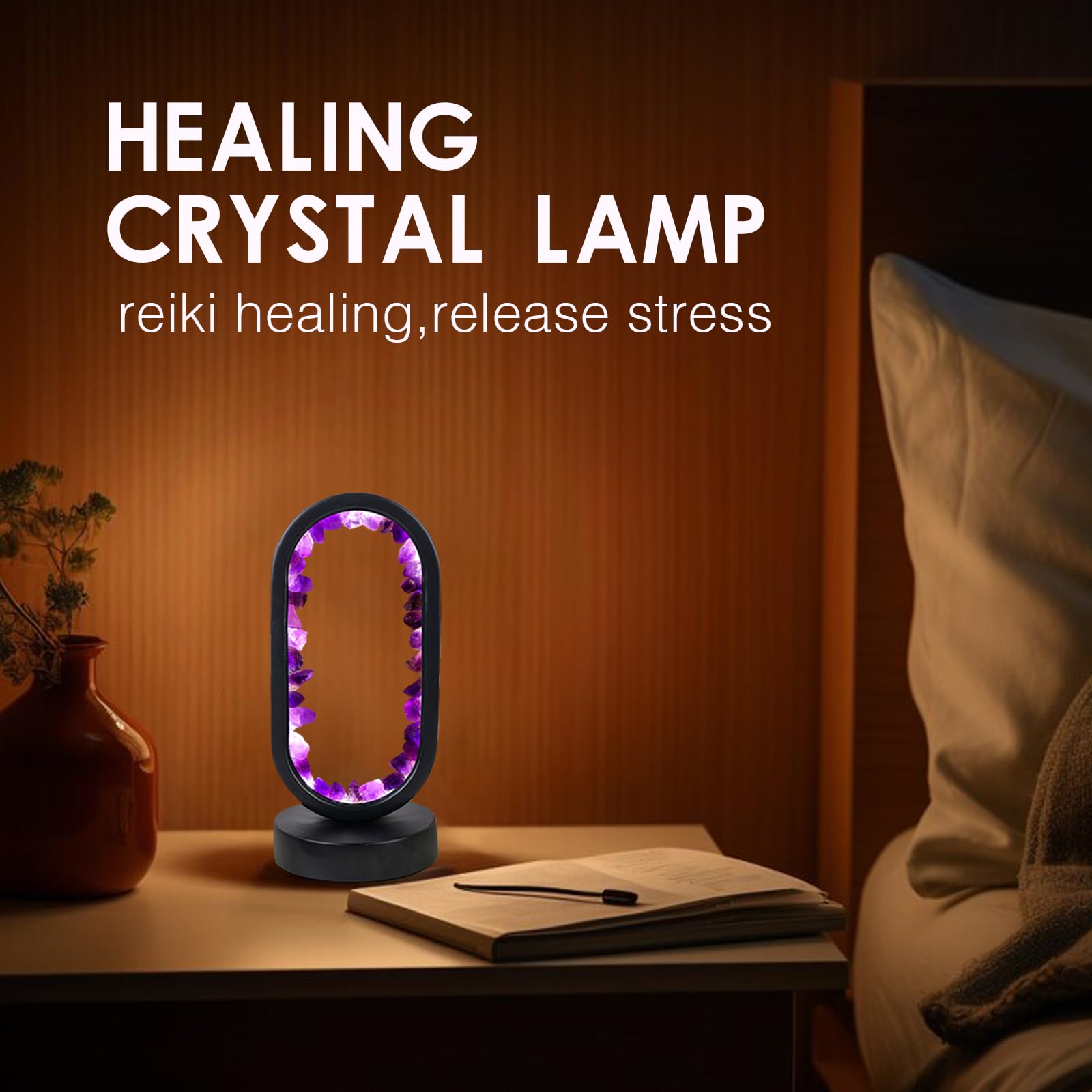 Runyangshi Crystal Lamp Amethyst Raw Stone Ellipse Night Lamp Natural Healing Crystal Night Light Table Lamp Base Usb Port 3 Colours Mode For Bedroom Bedside Lamp Office Home Decor