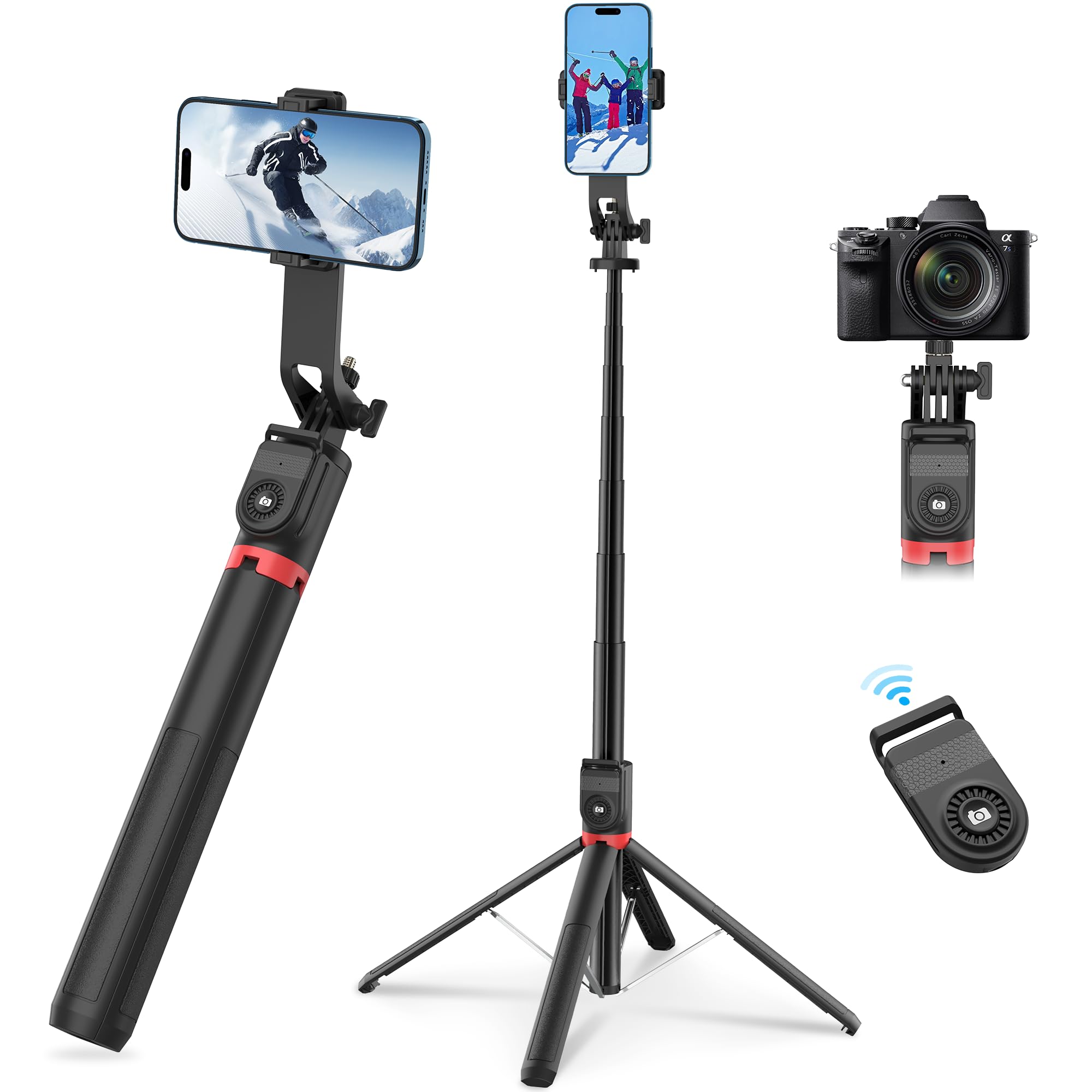 Fantcoo Iphone Selfie Stick Tripod With Bluetooth Remote, 86.6 Inches Retractable Phone Tripod Stand, Compatible With Iphone 14/13/12/11, Samsung, Cameras, Gopro And Other Smartphones