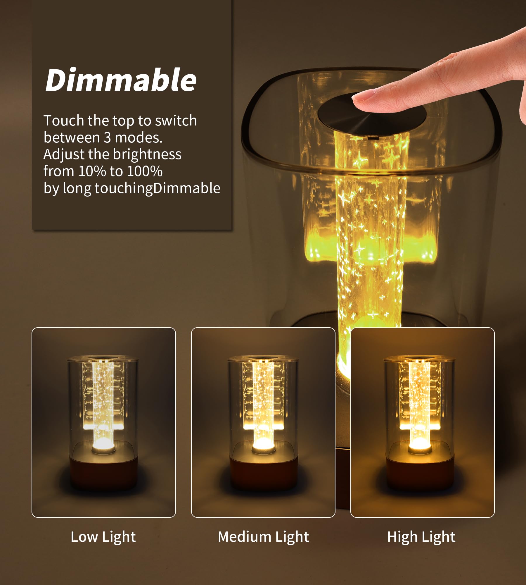Wahliwahli Touch Night Light For Nursery, Table Lamp With Dimmable Control, Portable Rechargeable Modern Desk Lamp, Cordless Ambient Light Mood Lighting For Bedroom, Living Room (Star)