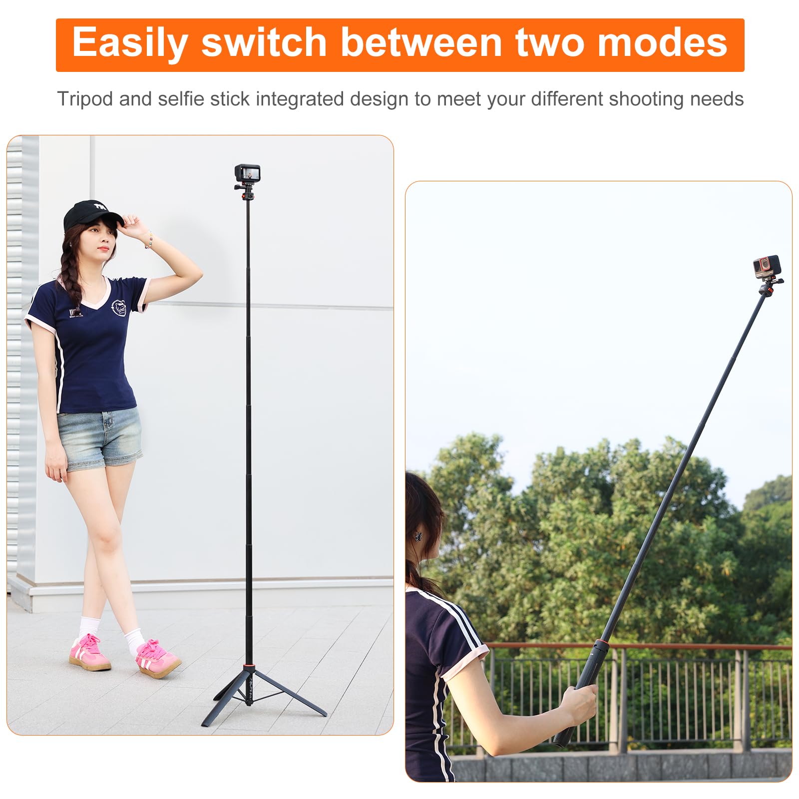 Vrig Select Vrig 63" Magnetic Selfie Stick Tripod For Go Pro, Quick Release Extendable Tripod Stand For For Go Pro Hero 13 12 1110 9 8 7 6 5 4 3 2, Fusion, Max, Session, Sjcam, Dji Osmo 5Pro/4/3 Insta 360 X5