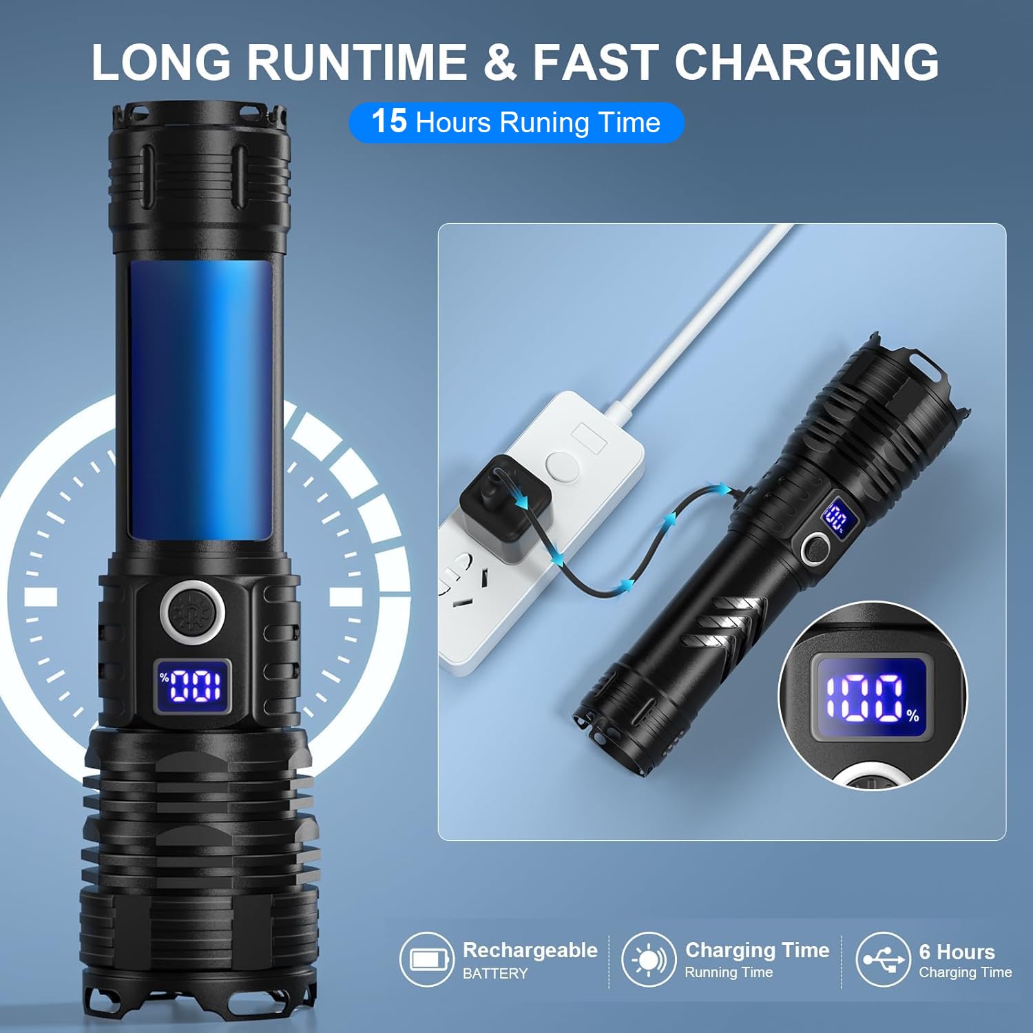 Taoquwe Flashlights High Lumens Led Rechargeable, 990,000 Lumen Super Bright Flashlight High Power Usb Flash Light,Waterproof Handheld Led Flashlight For Camping Hiking