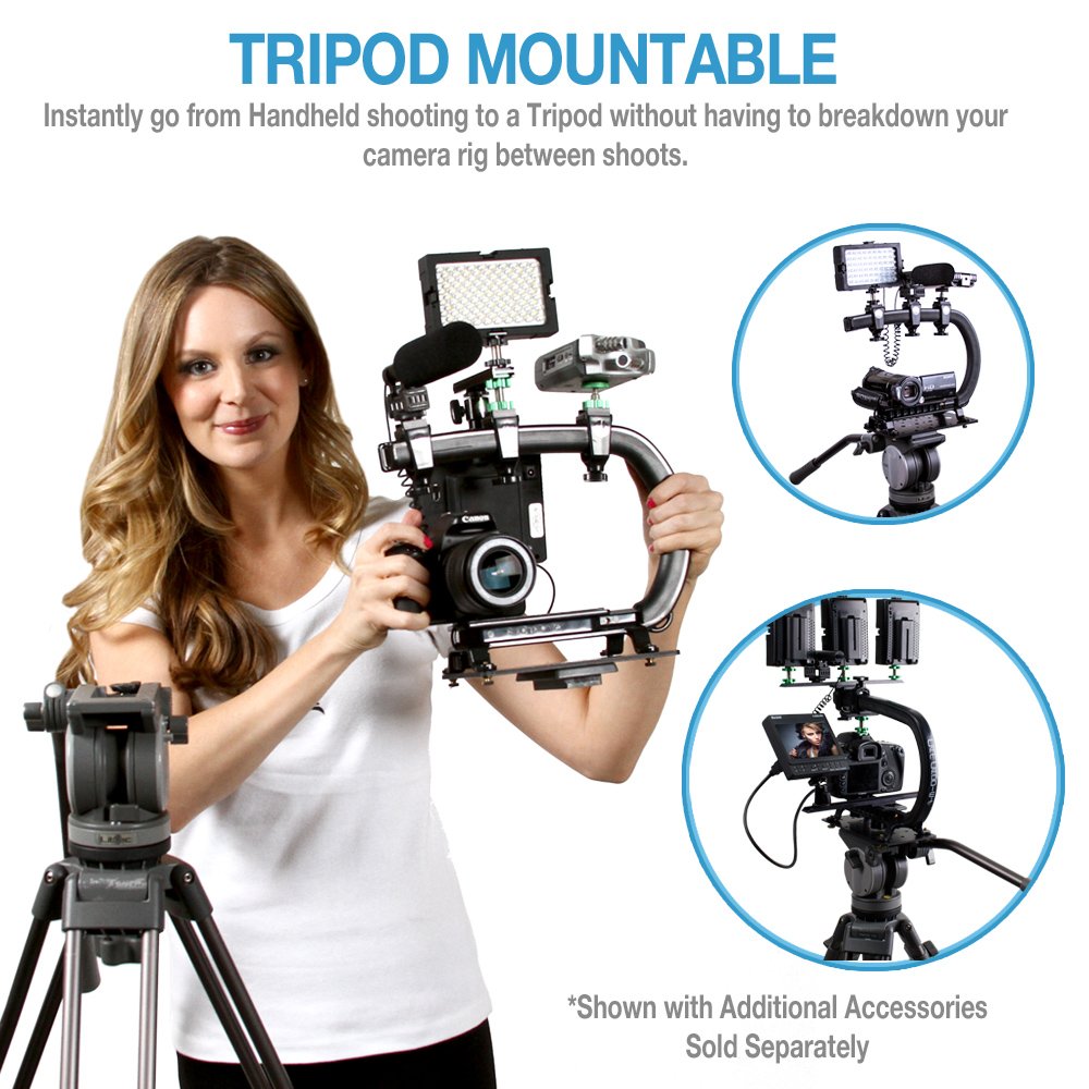 Cam Caddie Scorpion Ex Video Camera Stabilizing Handle Kit With Included Smartphone And Gopro Compatible Mounts - Professional Bundle - Black