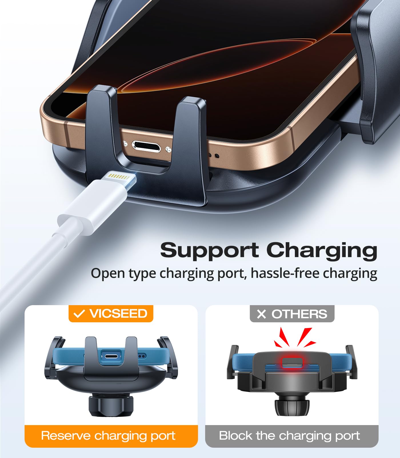 Vicseed Military-Grade Sturdy Car Phone Holder Mount,  Anti Shake Metal Cd Slot & Air Vent Thick Case Friendly Phone Mount For Car Fit For Iphone 16 15 14 Samsung All Phones