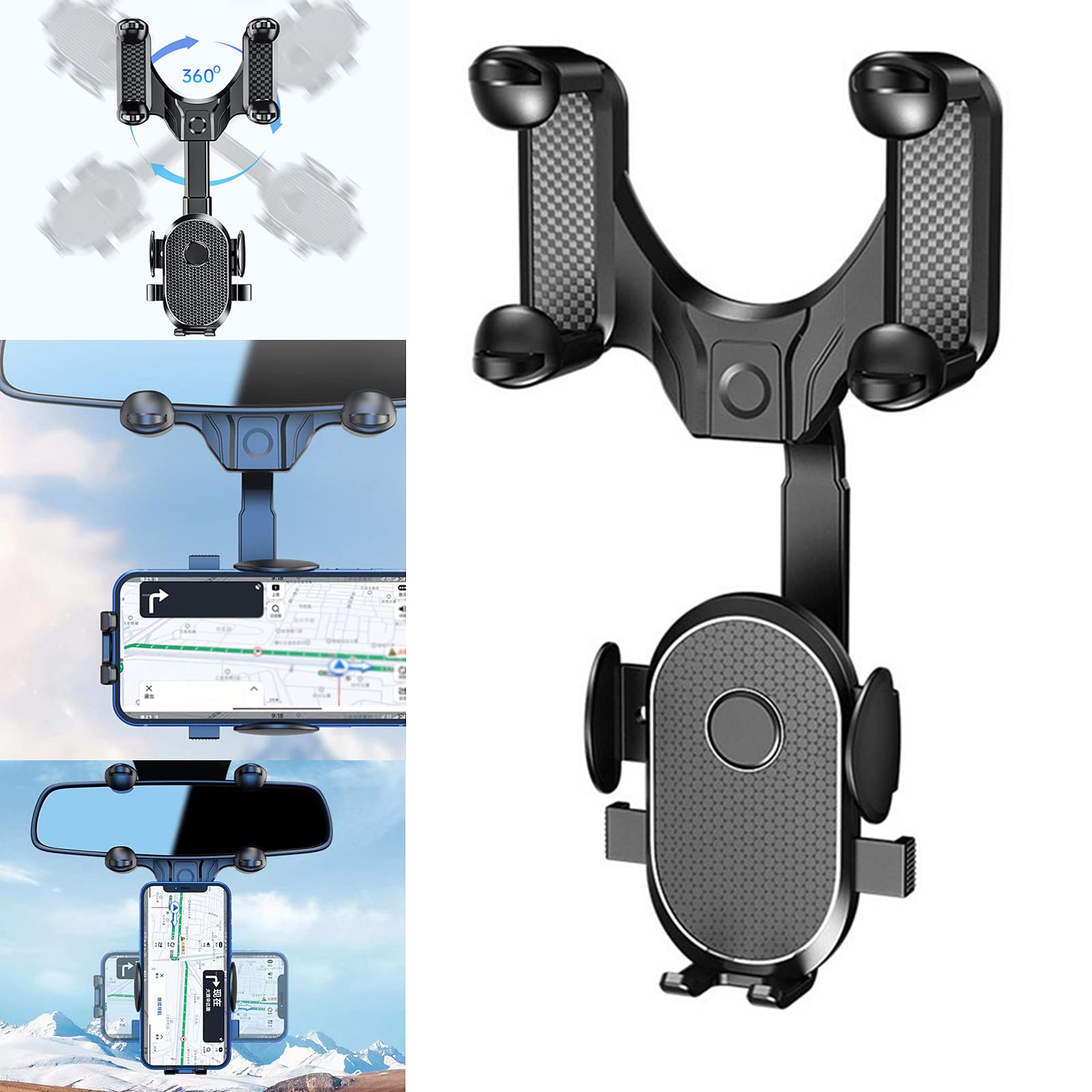 Hiyitks Car Phone Holder Mount Rear View Mirror Phone Holder For Car Multifunctional 360° Rotatable And Retractable Car Cell Phone Stand Adjustable Rearview Mirror Mount