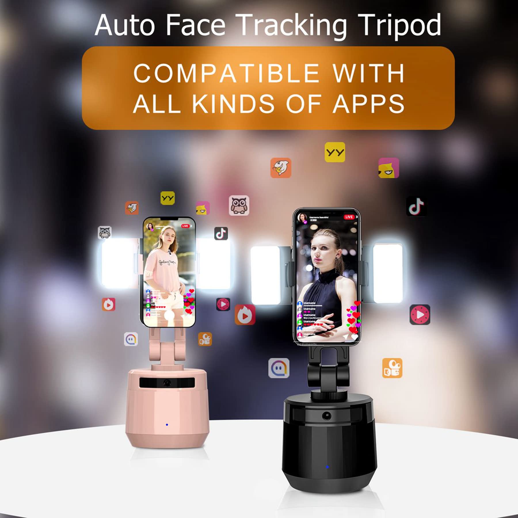Yendili Auto Face Tracking Tripod Phone Holder, Motion Tracking Camera Phone Mount Tripod Gimbal Stabilizer 360 Rotation Selfie Stick Tripod With Remote For Video Recording Live Vlog Shooting, Pink
