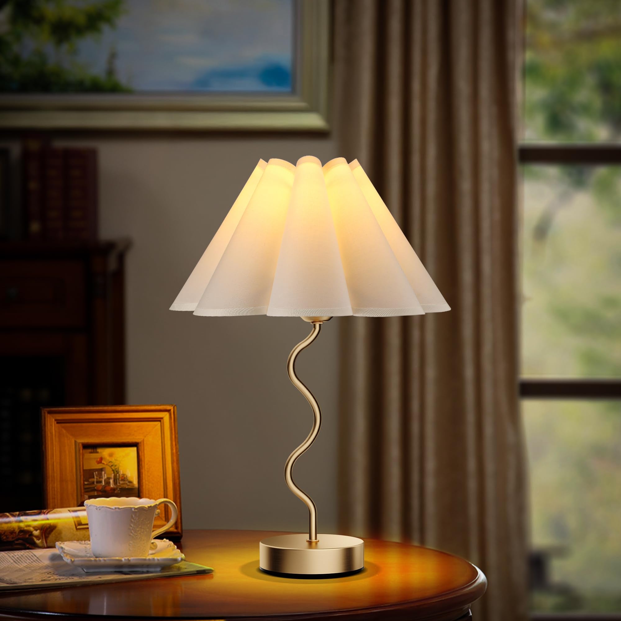 Dolymoly Small Table Lamp Pleated Table Lamp 3 Way Dimmable Touch Lamps For Night Stands With Usb C+A Ports Bedside Nightstand Lamp Morden Desk Lamp For Bedroom Home Kitchen Living Room Kids Room Nursery