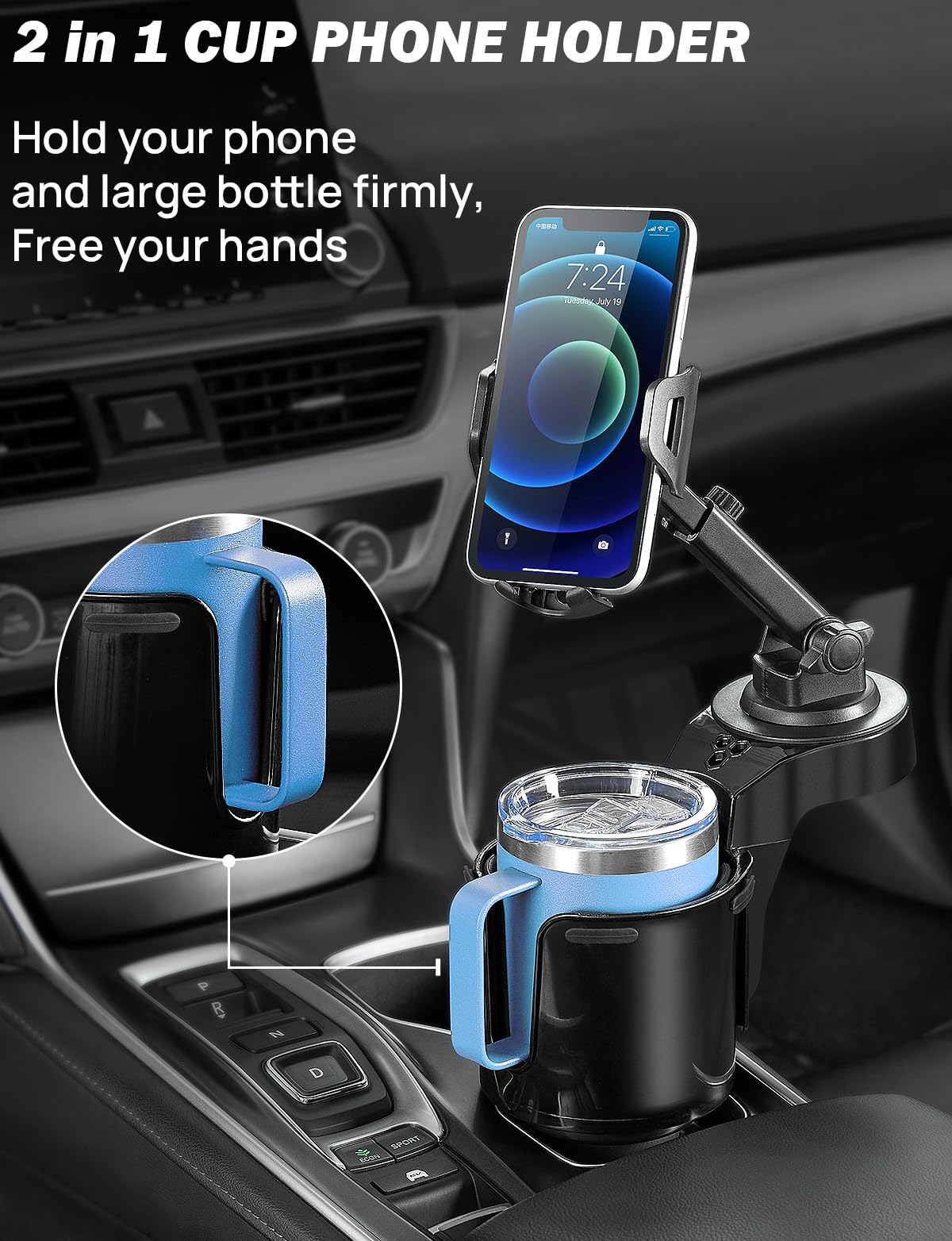 Joytutus Cup Holder Phone Mount For Car,  Car Cellphone Large Adapter Long Arm With 360 Degree Rotation,Compatible Iphone, Samsung & All Smartphones