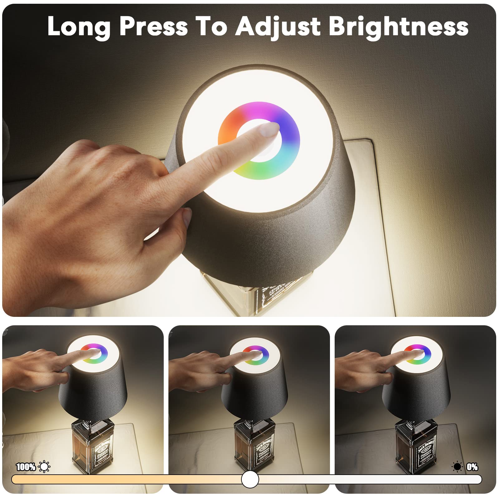 Vatato Led Wireless Wine Bottle Lamp With 3 Color Dimming, Ip54 Wireless Table Lamp For Indoor And Outdoor, 4400 Mah Rechargeable Bottle Lamp For Family, Restaurant & Bar(Black)