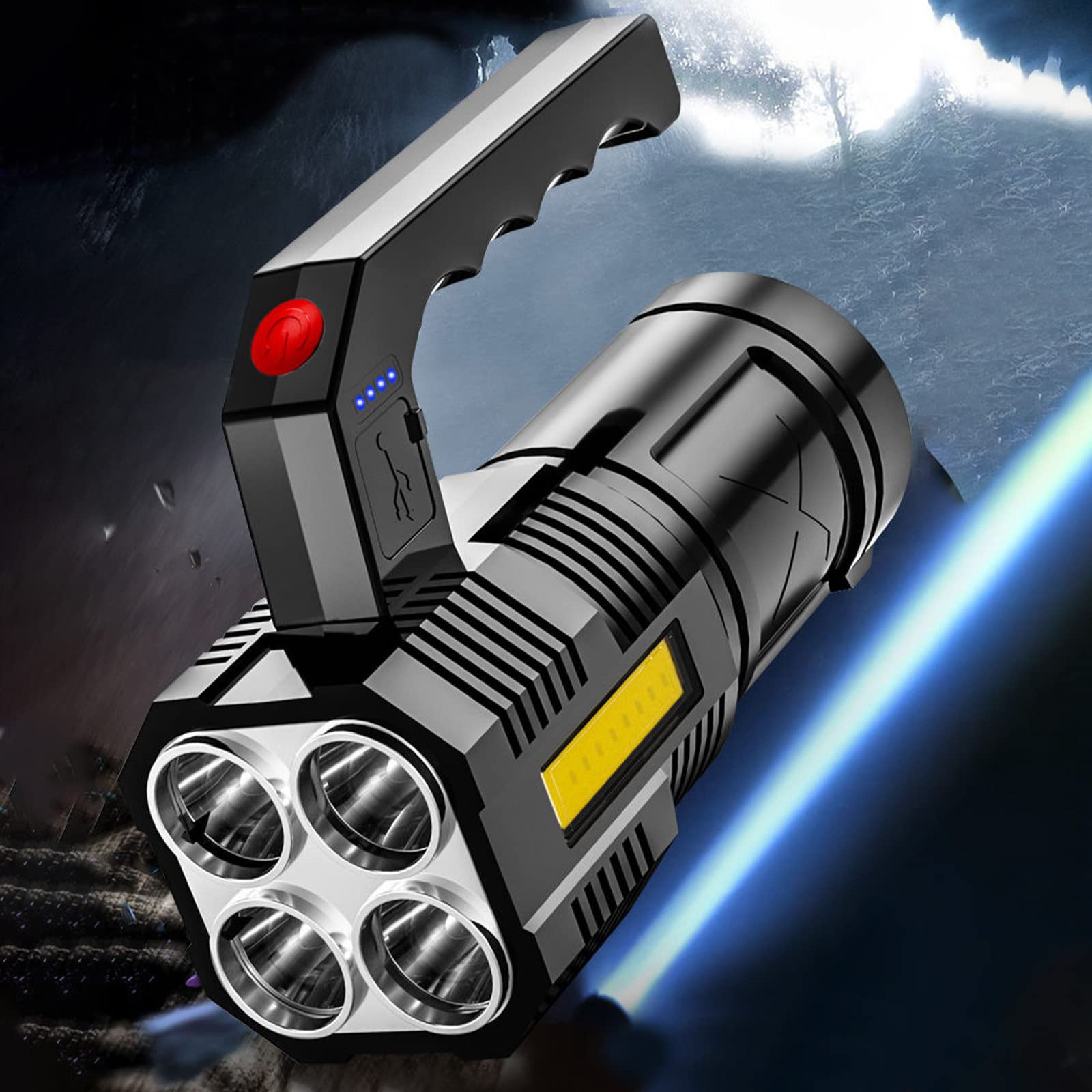 Latrodar Handheld Strong Light Flashlight Usb Rechargeable Led Flashlights With Two Types Of Light, Super Bright Long Range Flashlight With 4 Modes, Large Searchlight For Fishing, Hiking And Camping