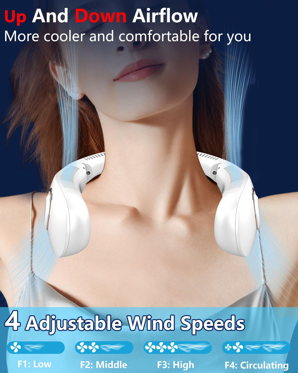 Neck Fans Portable Rechargeable,Bladeless Neck Fan Battery Powered,Foldable Leafless Hands Free Usb