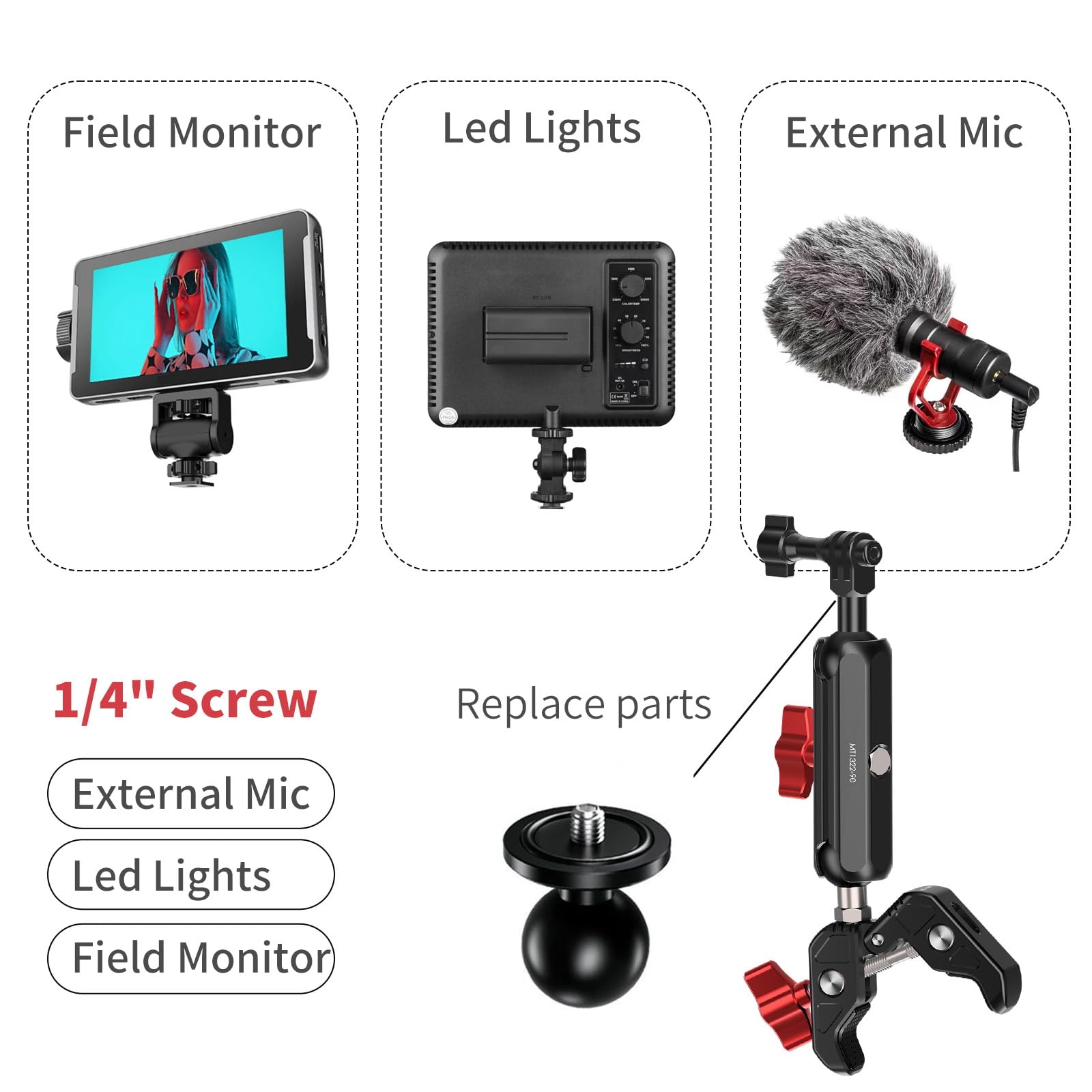 Raywowo Camera Magic Clamp Mount For Gopro Dji Insta360 With 1/4"-20 Screw, Adapter For Umbrella Clamp, Desktop, Strollers, Wagons, Photo Studio Light Stand, Photo Boom Stand, Motorcycle Bicycle