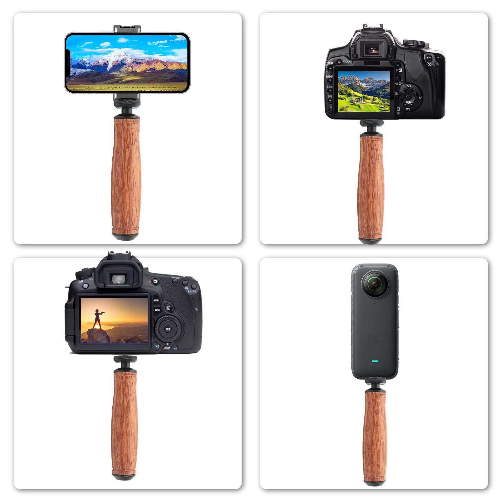 Agatige Camera Handle Grip Support Mount, Universal Handlegrip Camera Stabilizer Handheld Wooden Handle Grip Mini Ball Head With 1/4 Inch Screw Hole For Camera Motion Capture Video