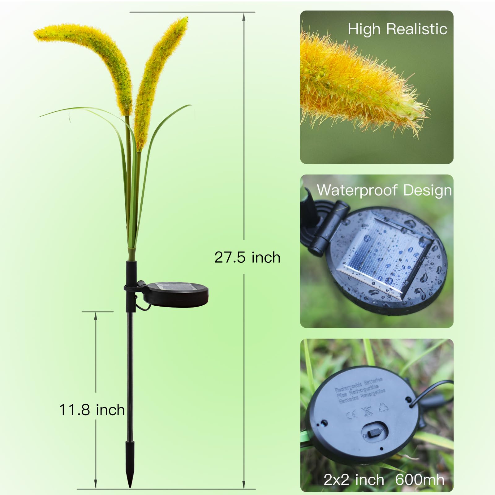 Mindcare Setaria Viridis Solar Lights Outdoor Waterproof, Solar Lights For Garden Patio Yard Decor (Yellow 2 Pack)