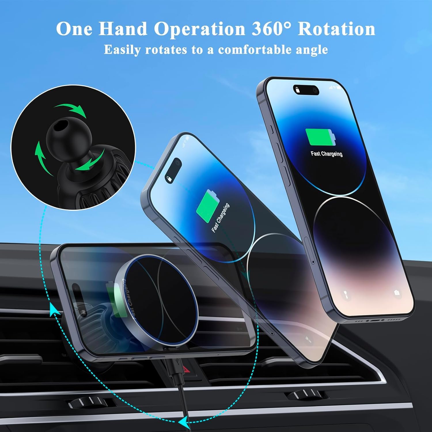Vancle For Magsafe Car Mount Charger, 15W Fast Charging Magnetic Wireless Car Charger, Air Vent/Dashboard Phone Holder Mount For Iphone 15/14/13/12