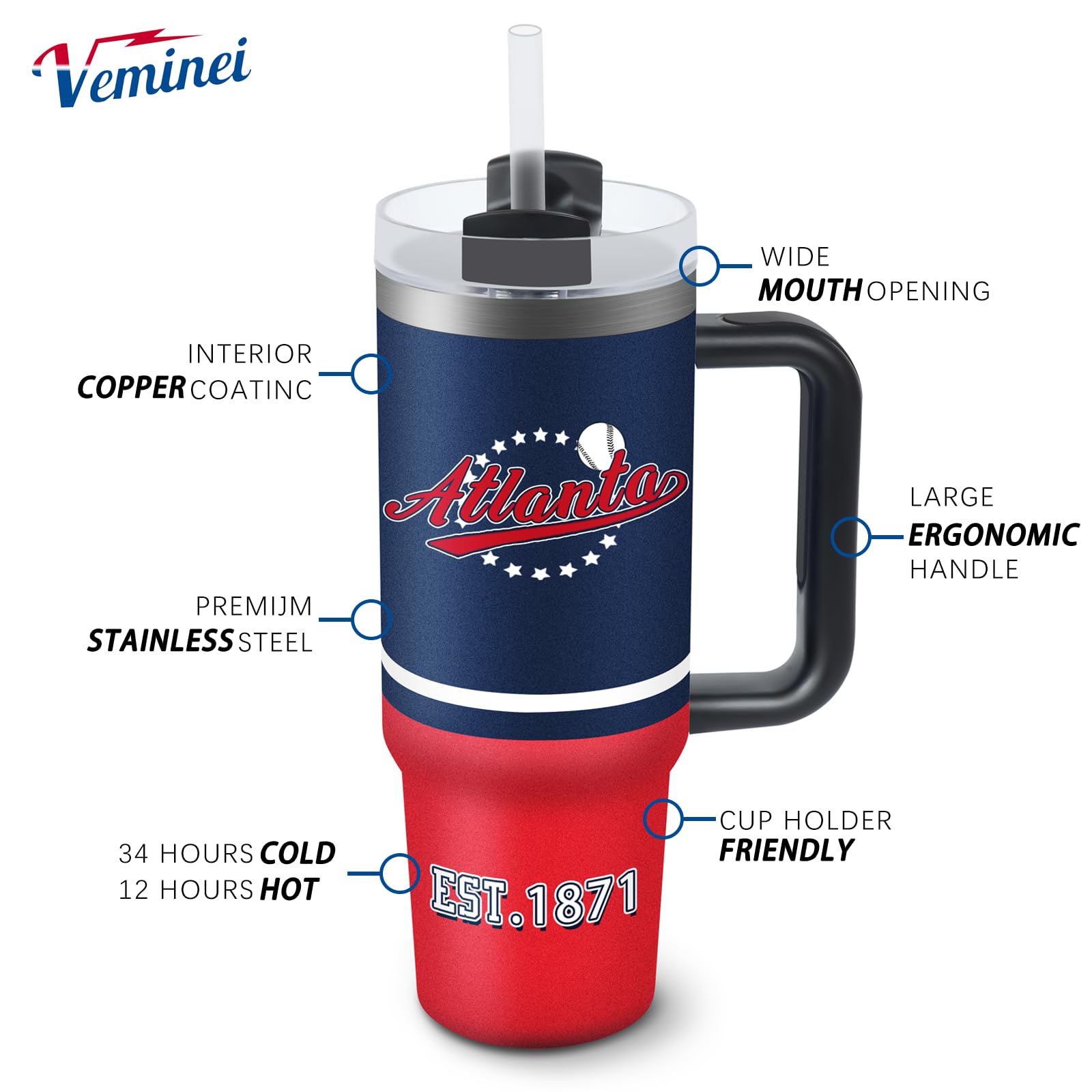 Tumbler 30Oz Straight Skinny Car Cups With Insulated Cup Sleeve Portable Handle, Sports Travel