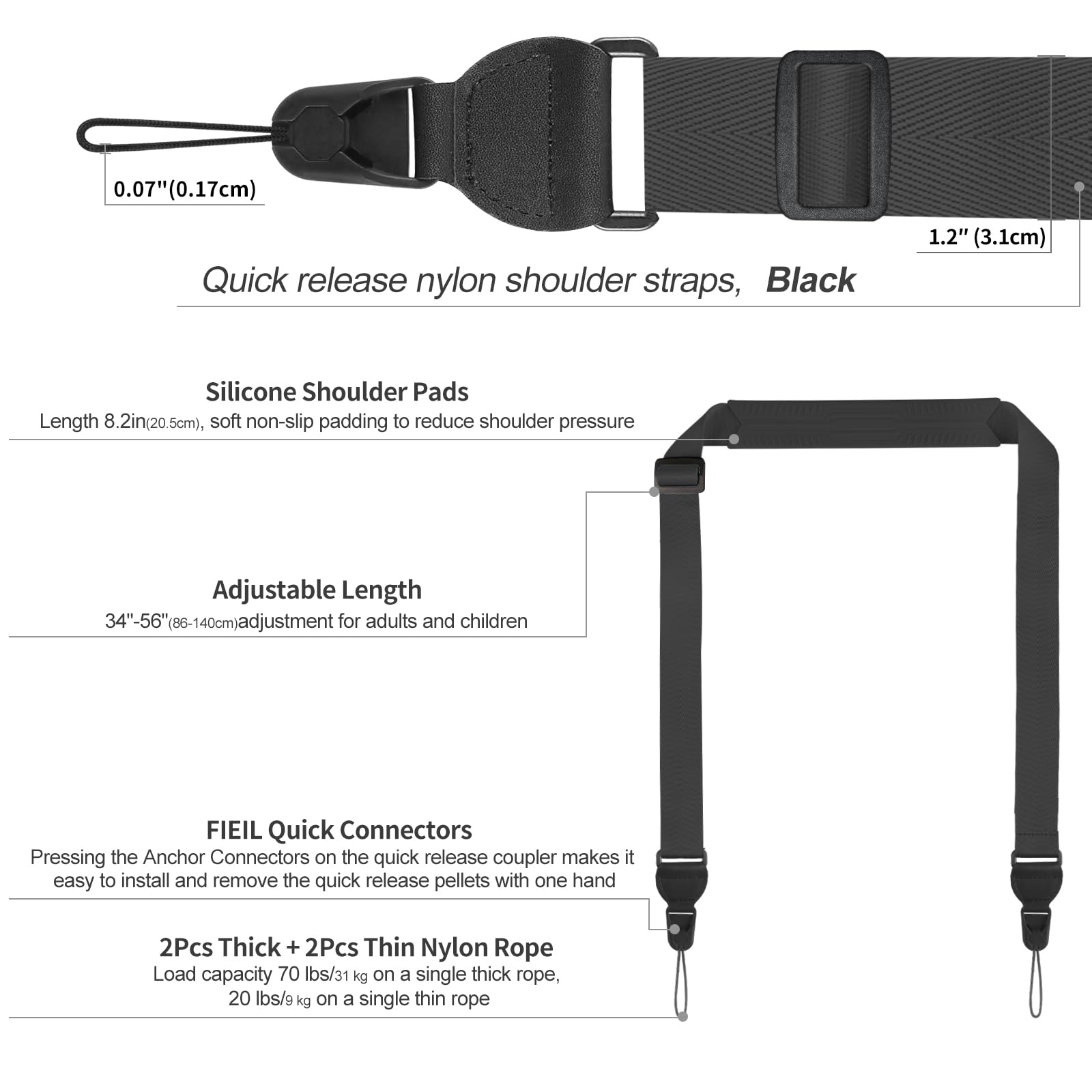 Fieil Adjustable Ipad Strap, Silicone Padded Shoulder Strap, Universal Binoculars Straps, With Quick Release Buckle, Comfort Neck Strap For Ipads, Cameras, Tablet Case, Binoculars (Black)