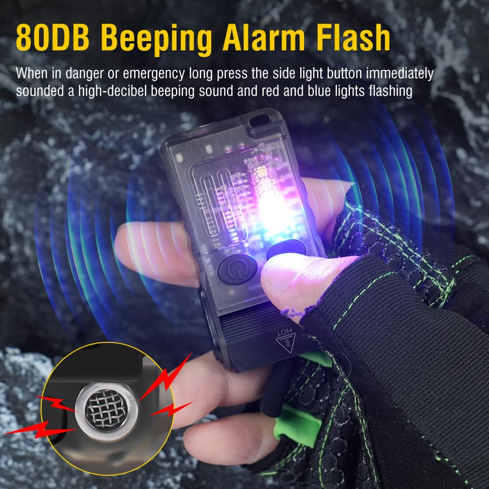 Nasofir V20 Small Powerful Edc Flashlight, High Lumens 1000 Lm Usb C Rechargeable Mini Led Keychain Pocket Led Flash Light With Clip, Cob Side Light, Magnetic Base & Beeping Alarm - 14 Modes, Ip67