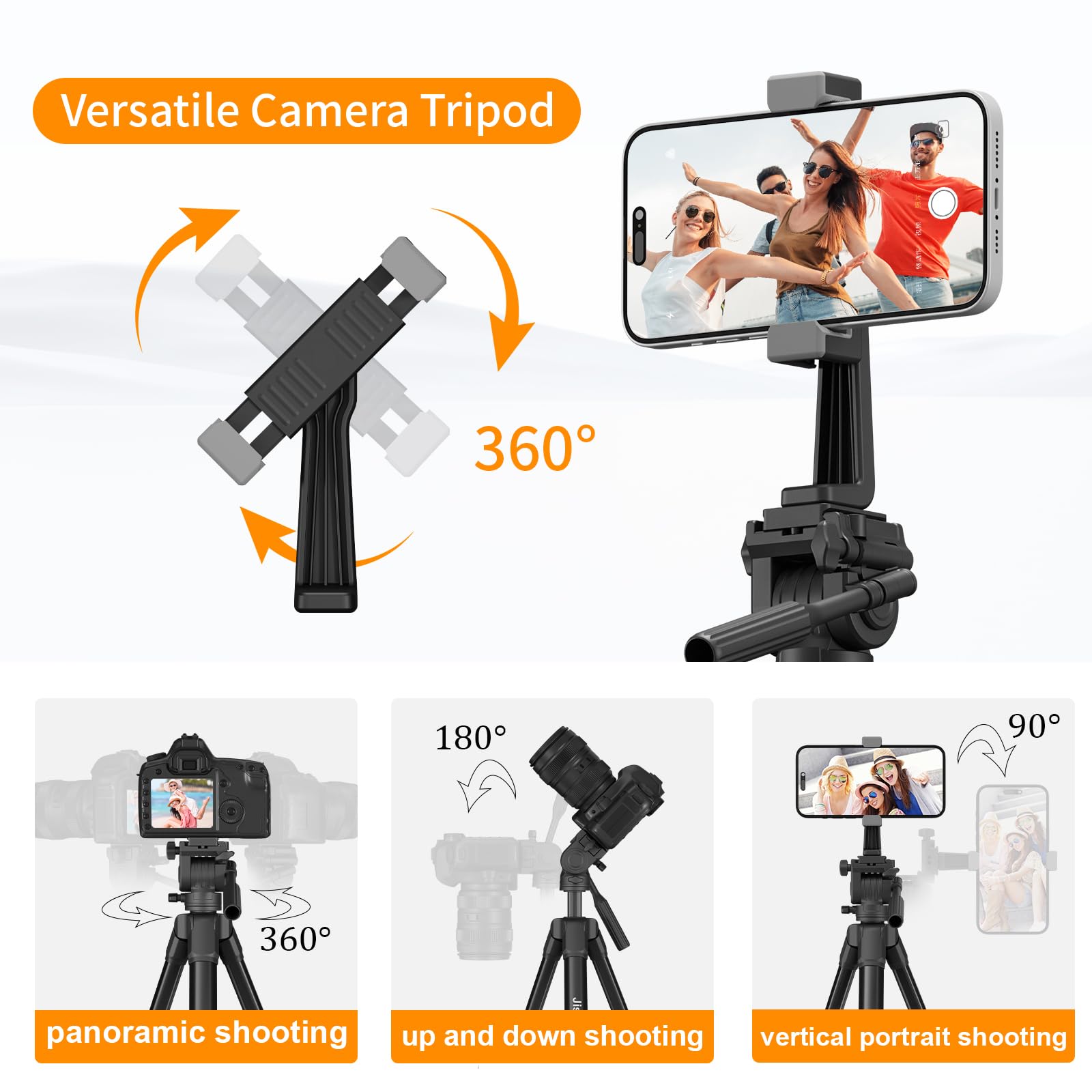 Jishane 61" Camera Tripod Stand For Canon Eos Rebel Nikon Dslr, Compact Travel Tripods With Phone Holder & Wireless Remote, Black Camera Stand For Photography/Vlogging, Max Load 11Lb