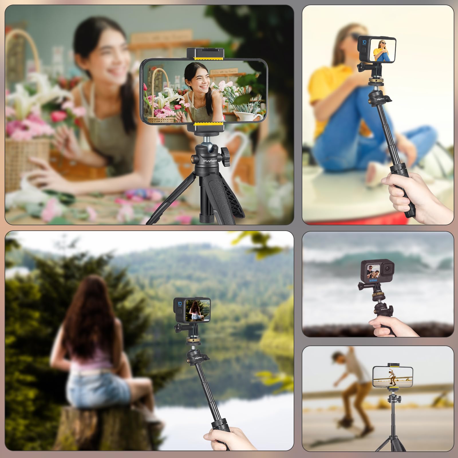 Minifocus Extendable Mini Camera Tripod, Selfie Stick Tripod Stand Handle Grip With 360° Rotating Ball Head, 1/4" Screw Extension Pole Tripod For Gopro Akaso Insta360 Dji Osmo Action Camera And Smartphone