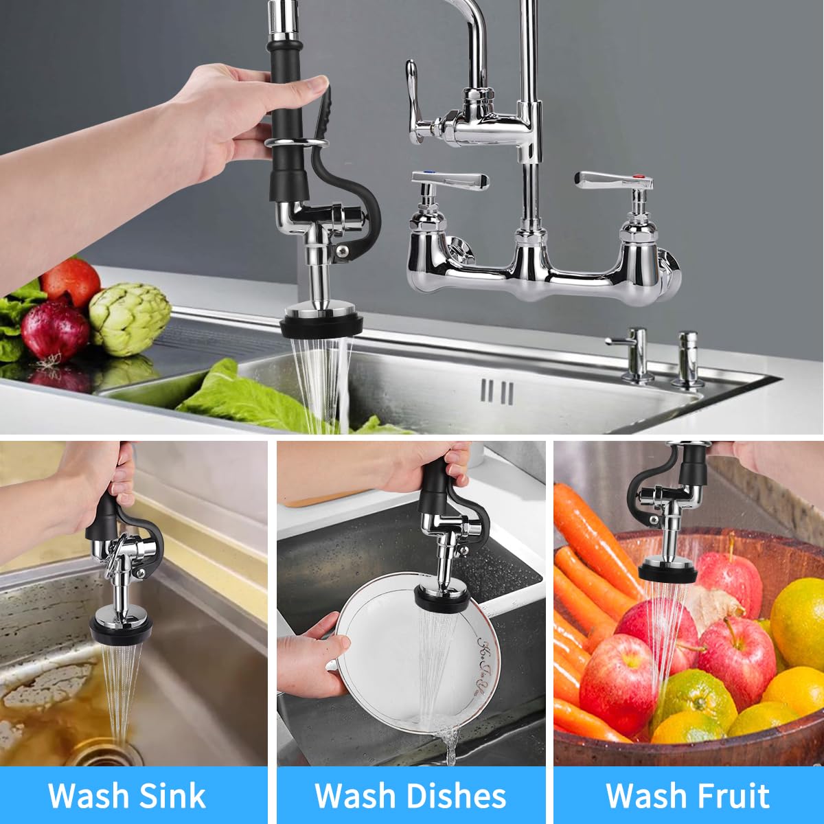Abboraunt Pre Rinse Spray Valve With Hose, 45 Inches Flexible Stainless Steel Hose High Pressure Pre Rinse Sprayer Nozzle Assembly For Commercial Kitchen Faucet (Gray)