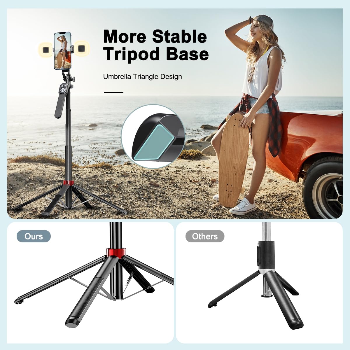 Konpcoiu Extendable Phone Tripod, 71"" Selfie Stick Vlog Tripod Stand Quadrapod With All In 1 Phone Clip, Travel Holder With Rechargeable Remote For Iphone Sony Canon Gopro