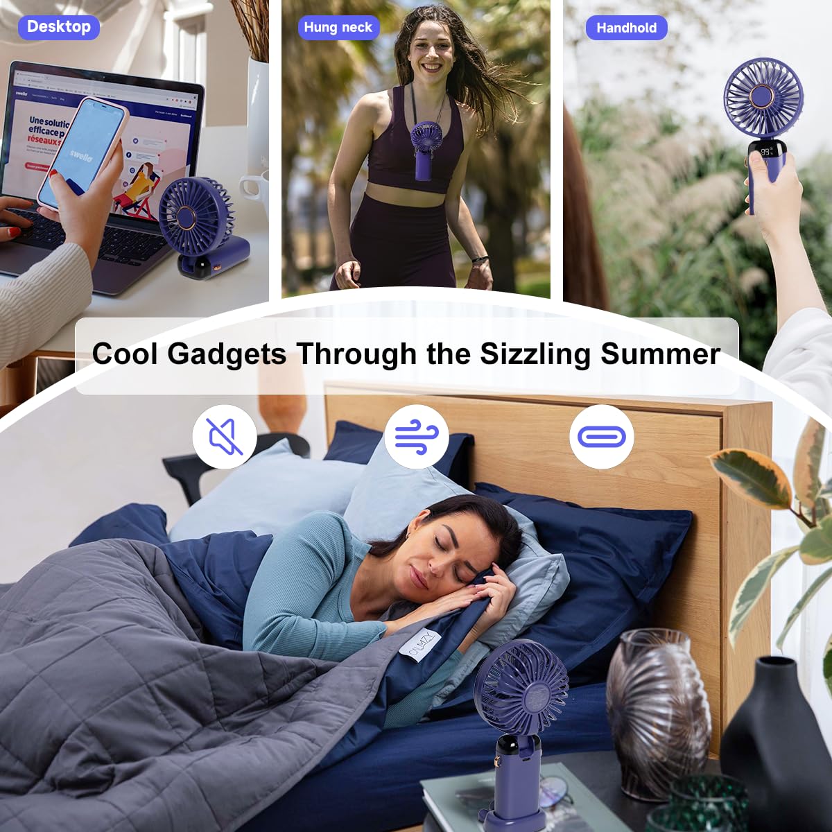 Portable Handheld Fan, Type-C Rechargeable, 4000Mah Battery Operated Fan With Led Display