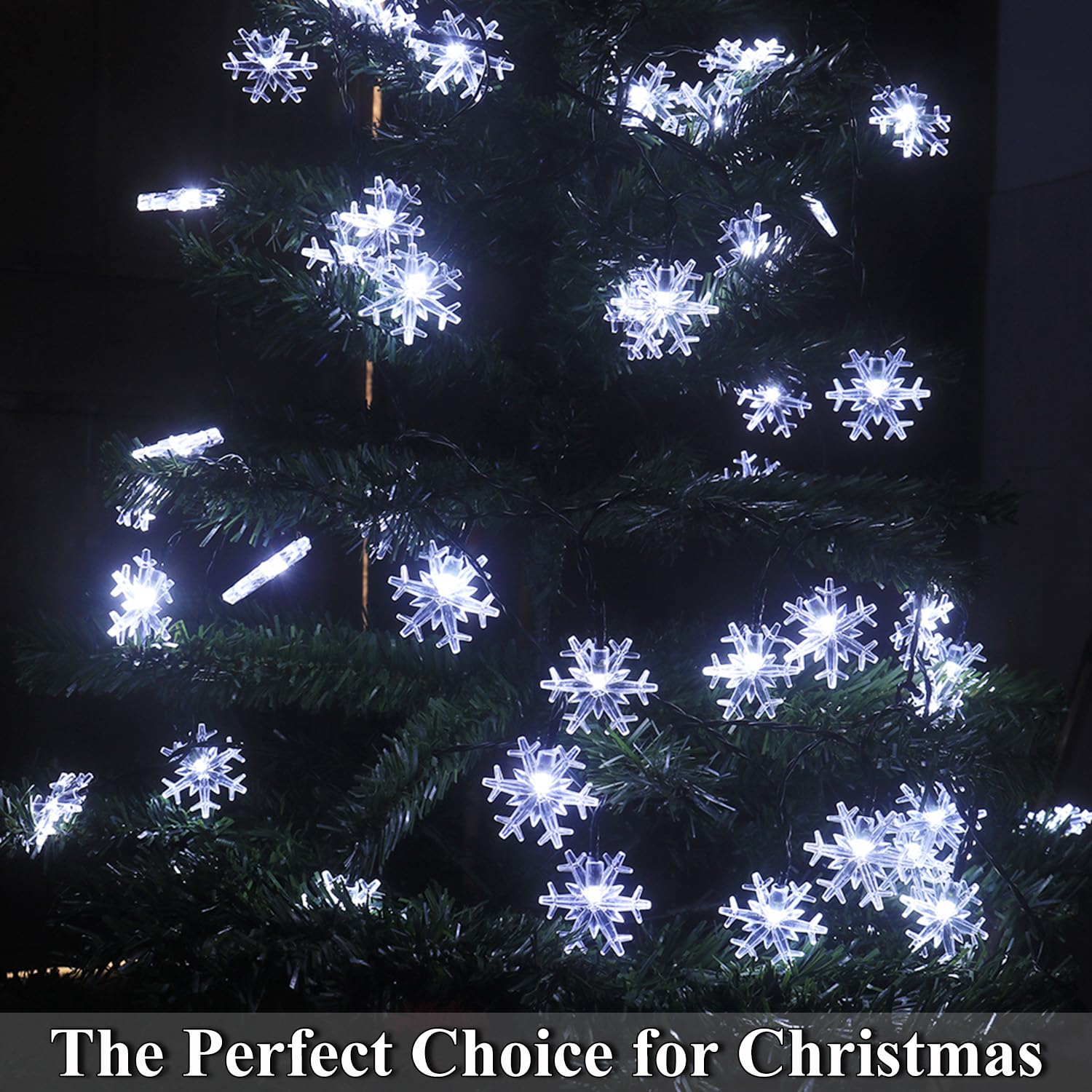 Xingpold Christmas Decorations Outdoor Solar Snowflake Lights, 50 Led 34Ft Solar Christmas String Lights, 8 Modes Waterproof Snowflake Decorations For Outside Garden Patio Yard Tree Decor