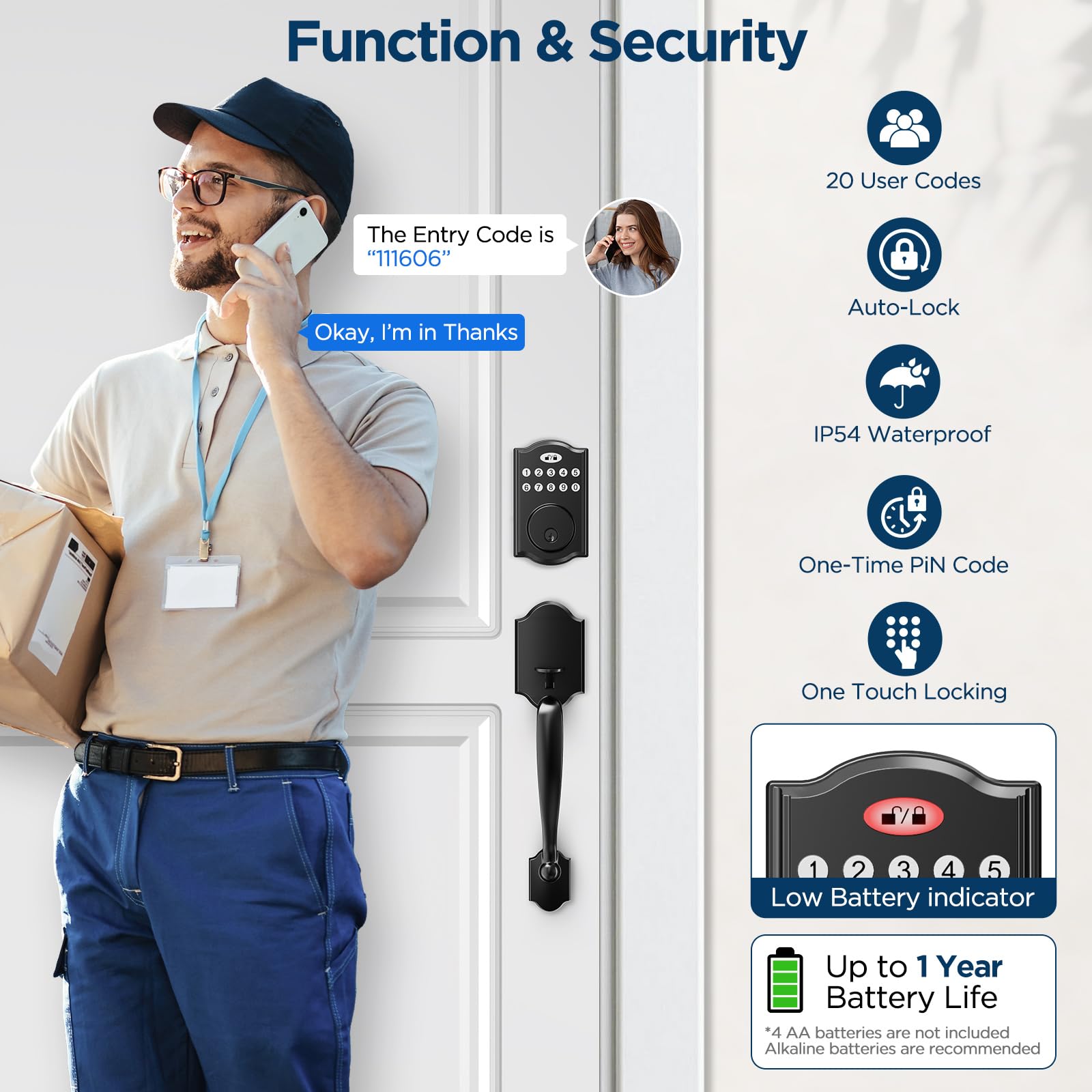 Weaboopre Keyless Entry Door Lock, Smart Locks For Front Door Electronic Keypad Deadbolt Custom User Codes Advanced Security & Easy Installation Aluminum Auto Lock