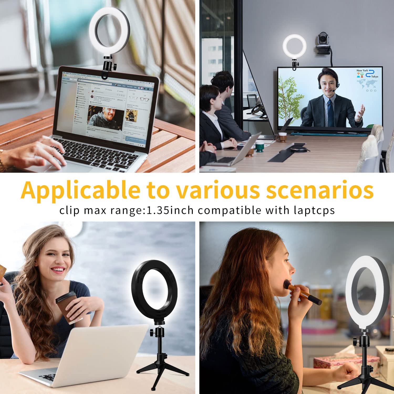 Mezher Desk Ring Light For Zoom Meetings - Video Conference Lighting Kit For Laptop Computer, 6” Clip On Table Led Light Lamp With Tripod Stand For Video Recording, Remote Working, Gaming, Vlogging