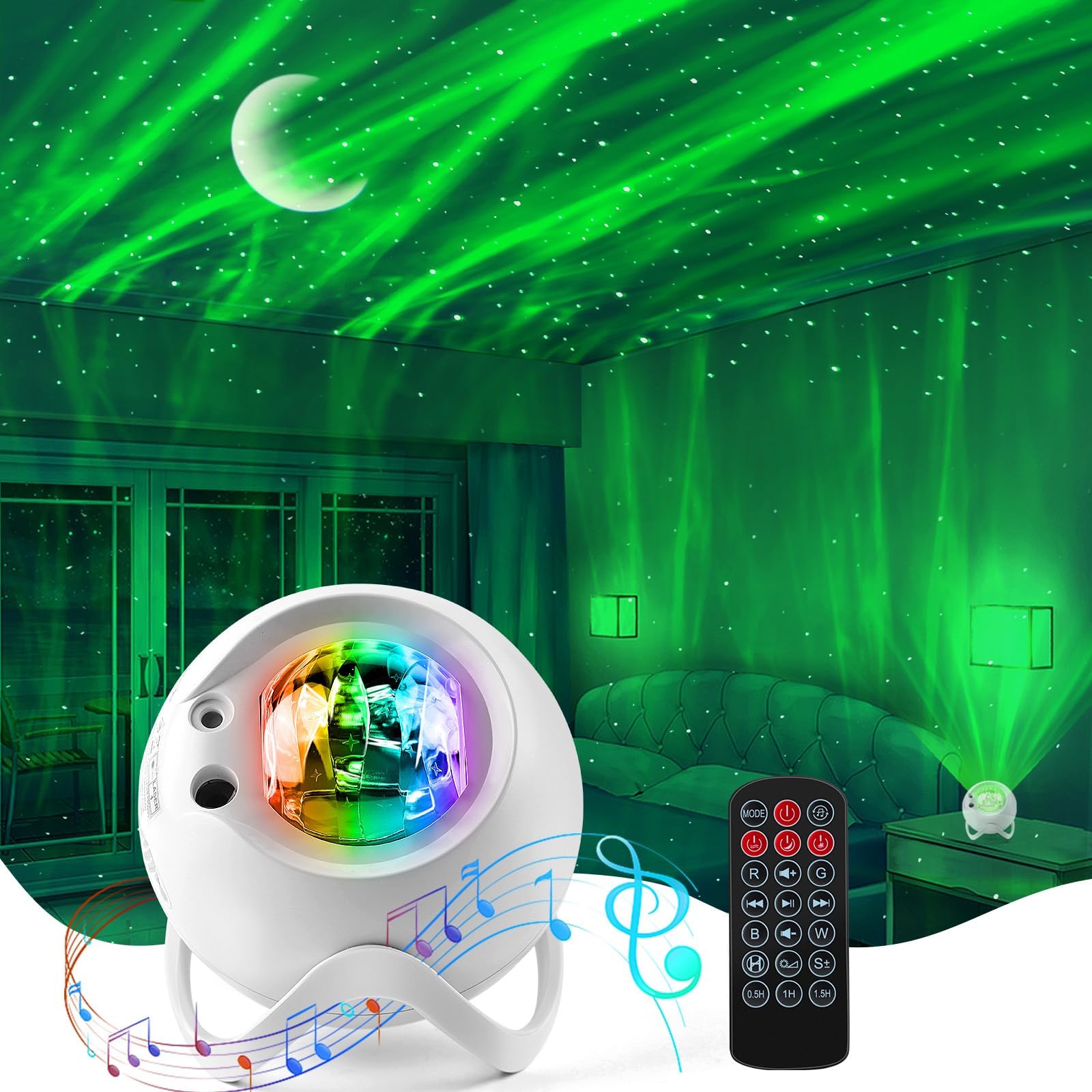 Joytey Aurora Northern Lights Galaxy Projector: White Noise Led Stars Sky Moon Lights For Bedroom Bluetooth Remote Timer Multi Colors, Mood Lighting Room Decor, 60+ Light Effects