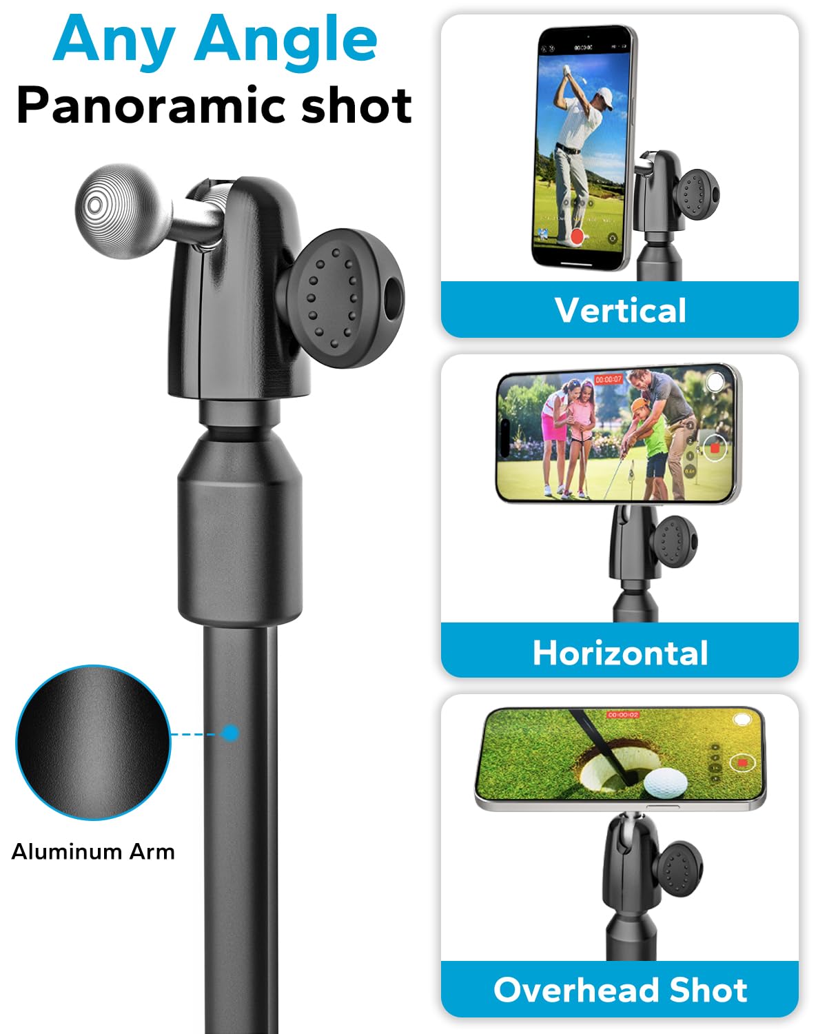 Gdzn 57" Extendable Golf Monopod Selfie Stick - Magnetic Phone Holder For Golf Swing Analysis, Putting Recording And Training Aid, Portable Travel Tripod Stand With Ground Spike, Magsafe Compatible