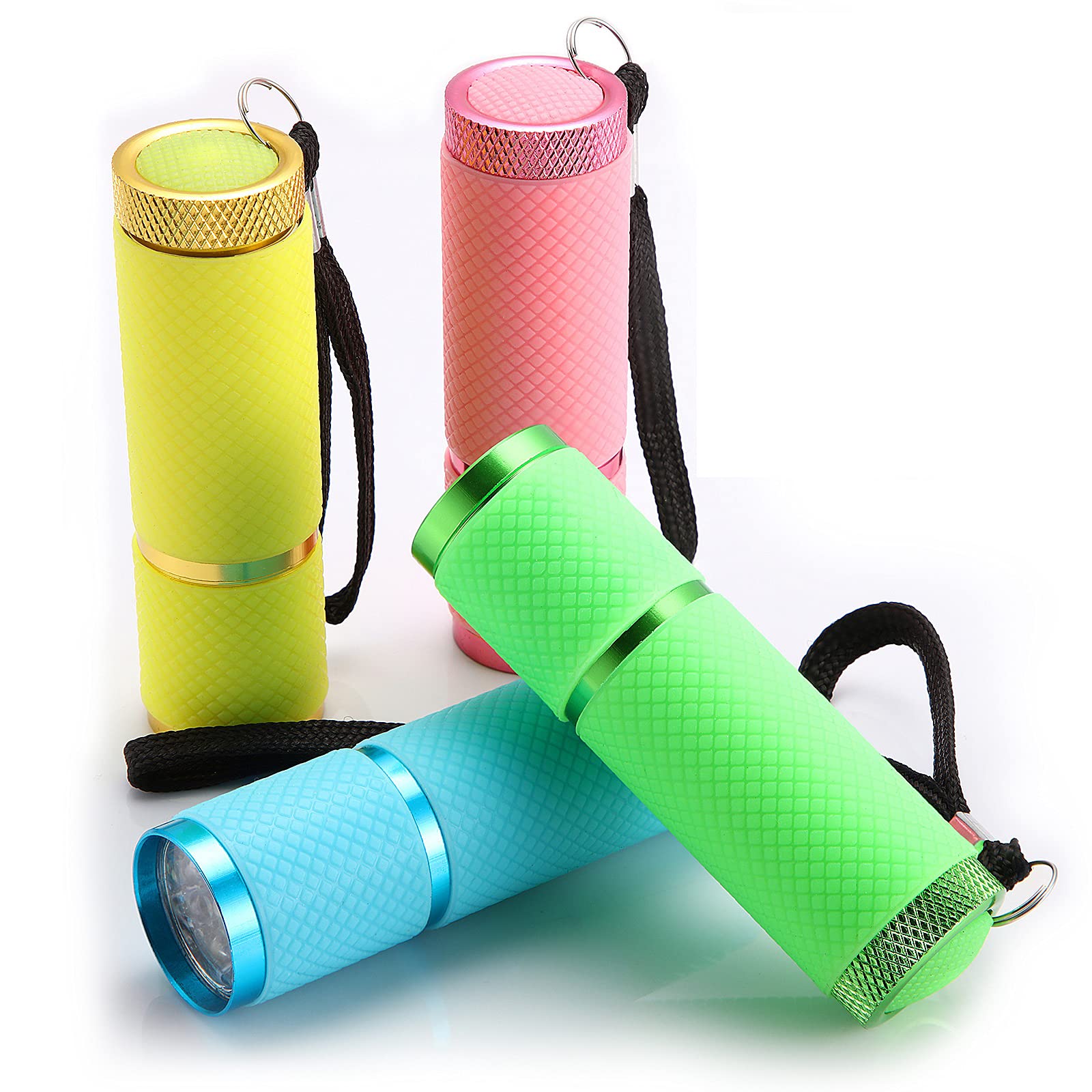 Mudder Glow In Dark Flashlights 9 Led Rubber Coated Flashlights With Handle Mini Torch Led Fluorescent Flashlight Aluminum Portable Handy Flashlight For Party Hiking Camping In 4 Colors (4 Pieces)
