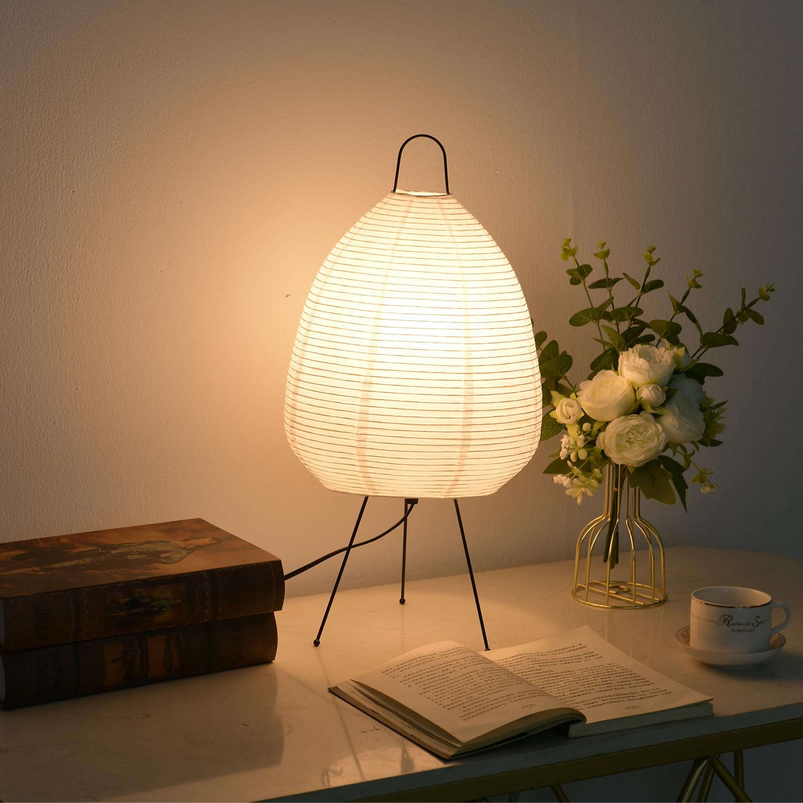 Teru Ji Kaikang 10.23" Desk Light Rice Paper Table Lantern,Nordic Design Rice Paper Floor Lamp,Of Mini Malist Bedside Living Room Table Lamps